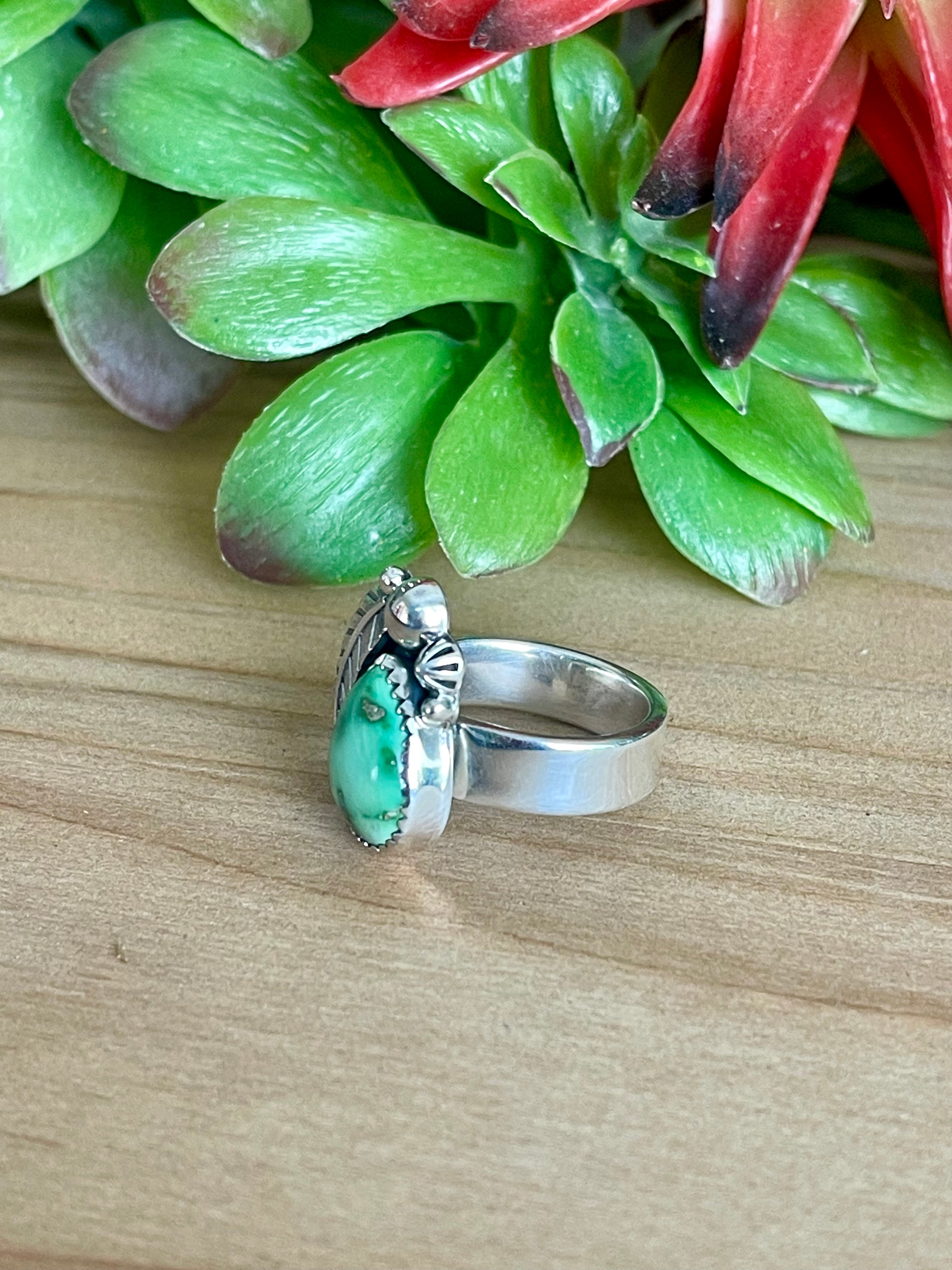 Southwest Sonoran Turquoise & Sterling Silver Adjustable Feather Ring