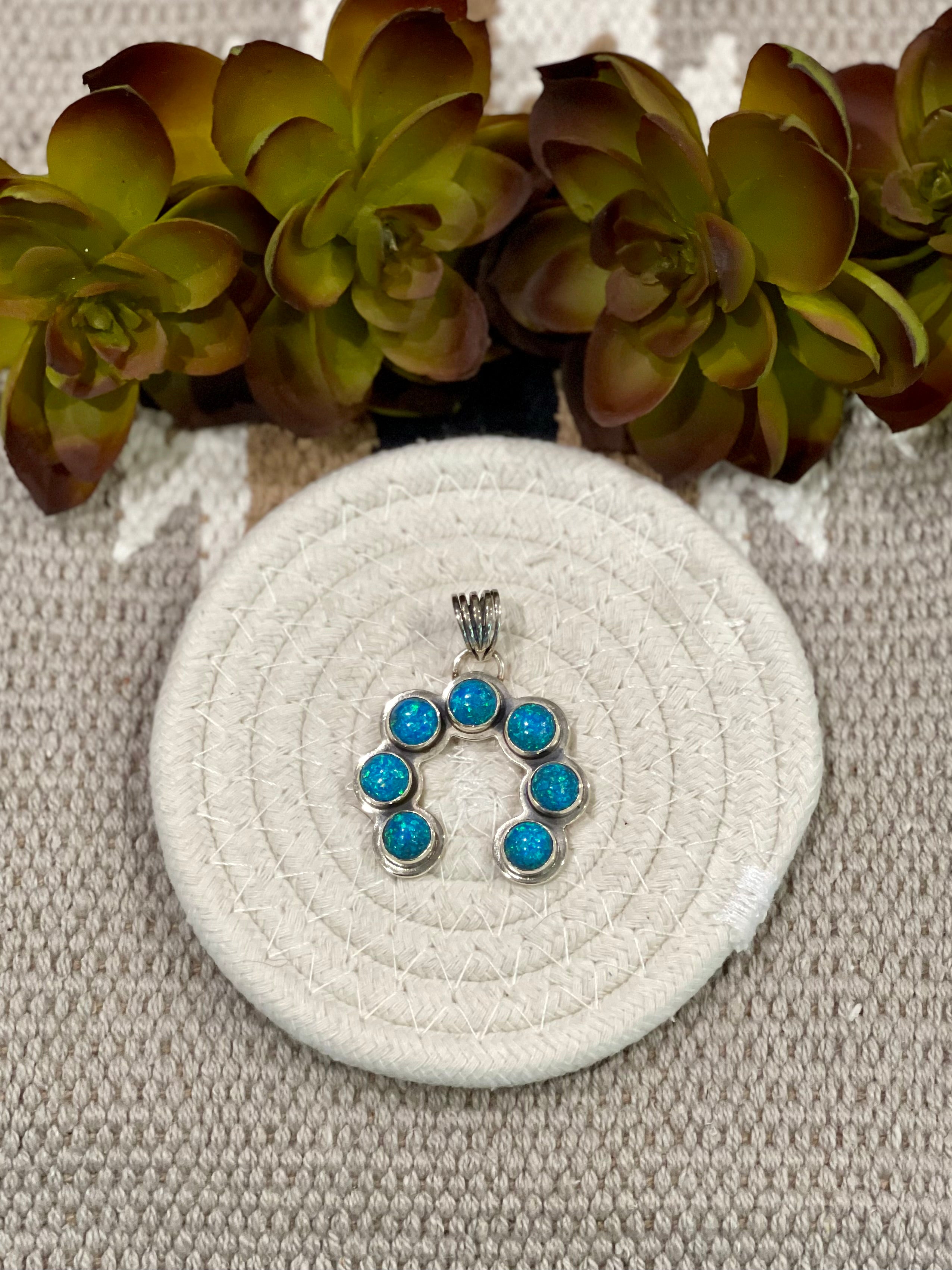 Southwest Handmade Blue Opal & Sterling Silver Naja Pendant