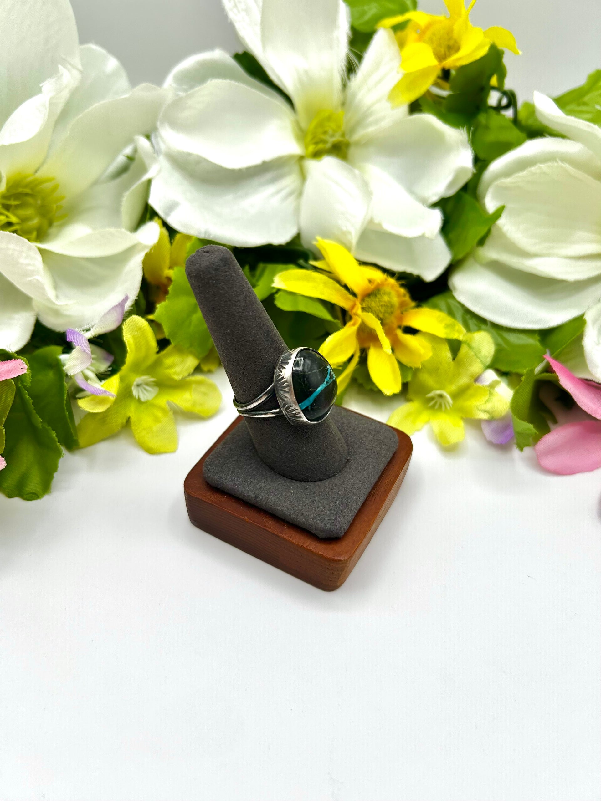 Navajo Made Blue Moon Turquoise & Sterling Silver Ring Size 9