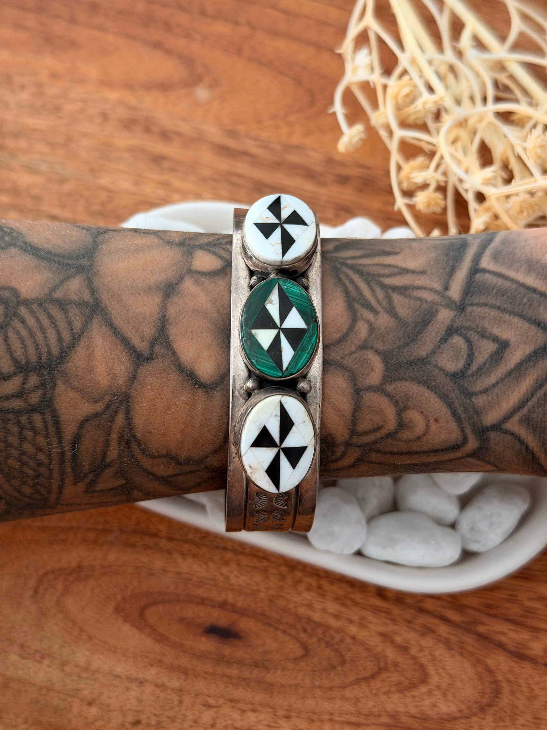 Navajo Multi Stone & Sterling Silver inlay Cuff Bracelet