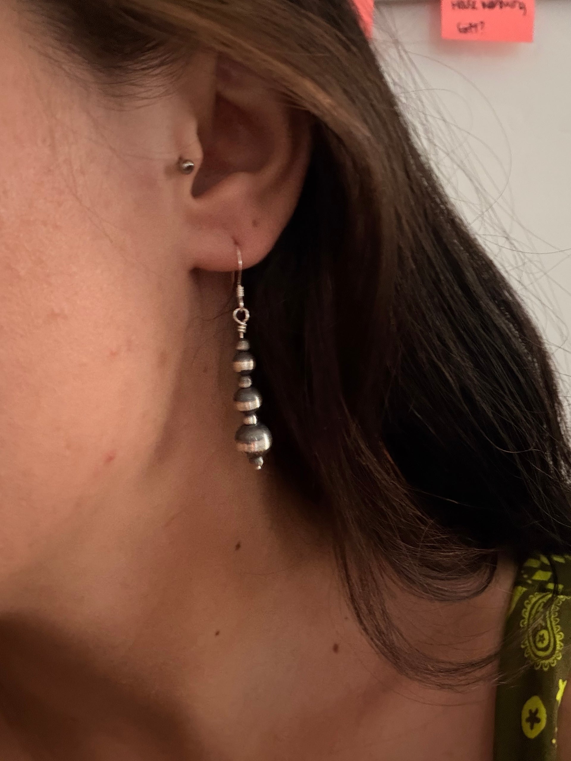 Navajo Strung Sterling Silver Machine Made Pearl Dangle Earrings