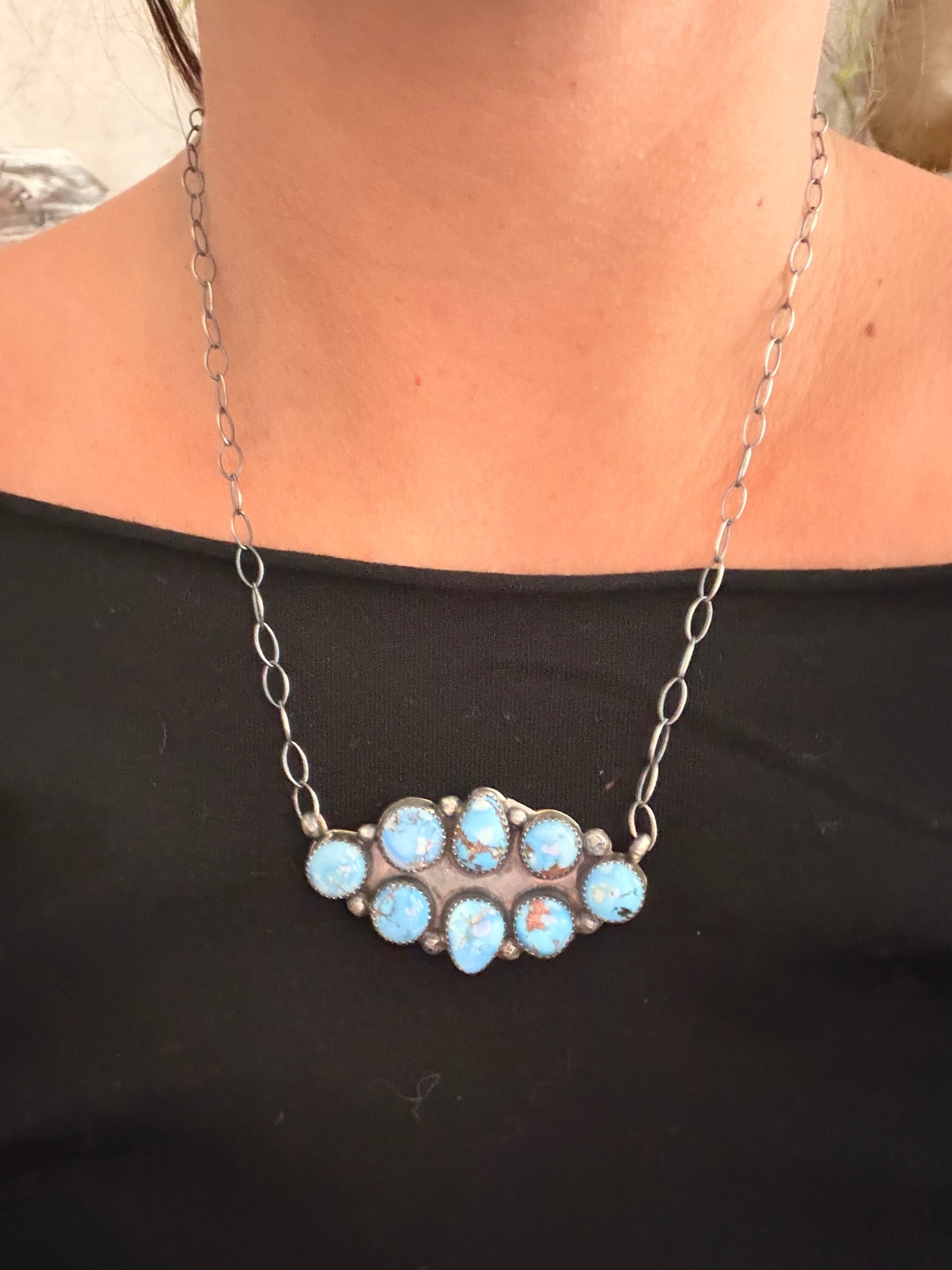 Myra Bennaly Golden Hills Turquoise & Sterling Silver Cluster Bar Necklace