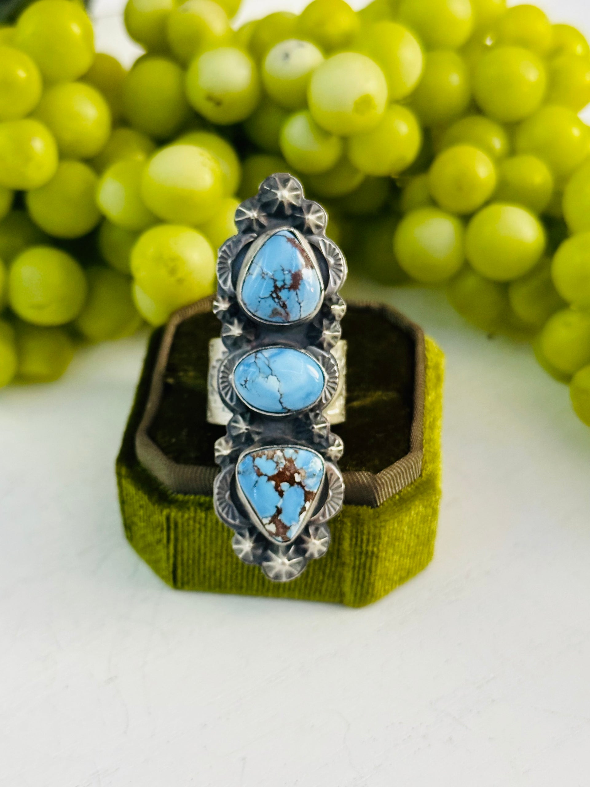 Tim Vandever Golden Hills Turquoise & Sterling Silver Ring Size 8