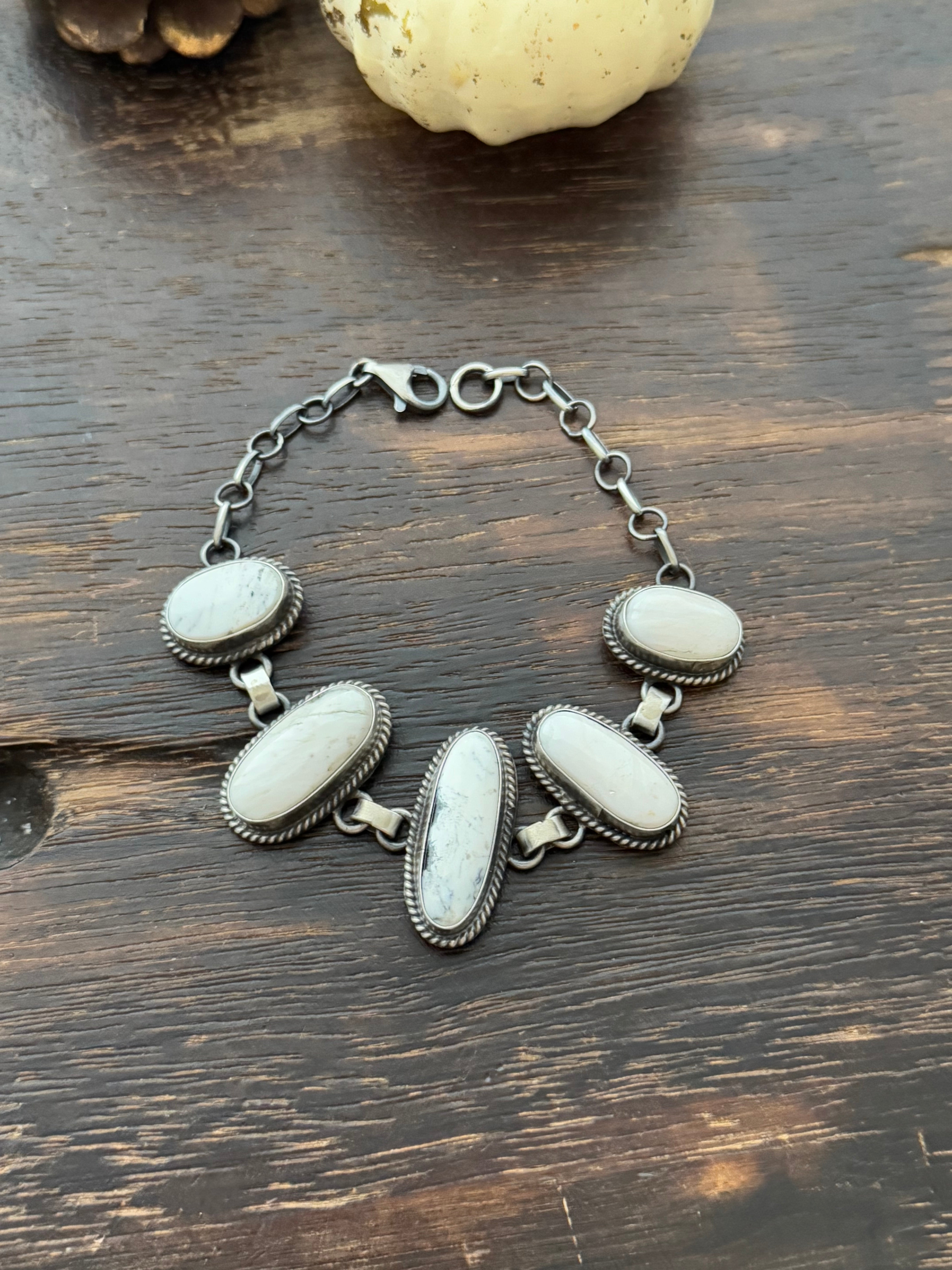 Peggy Skeets White Buffalo & Sterling Silver Link Bracelet