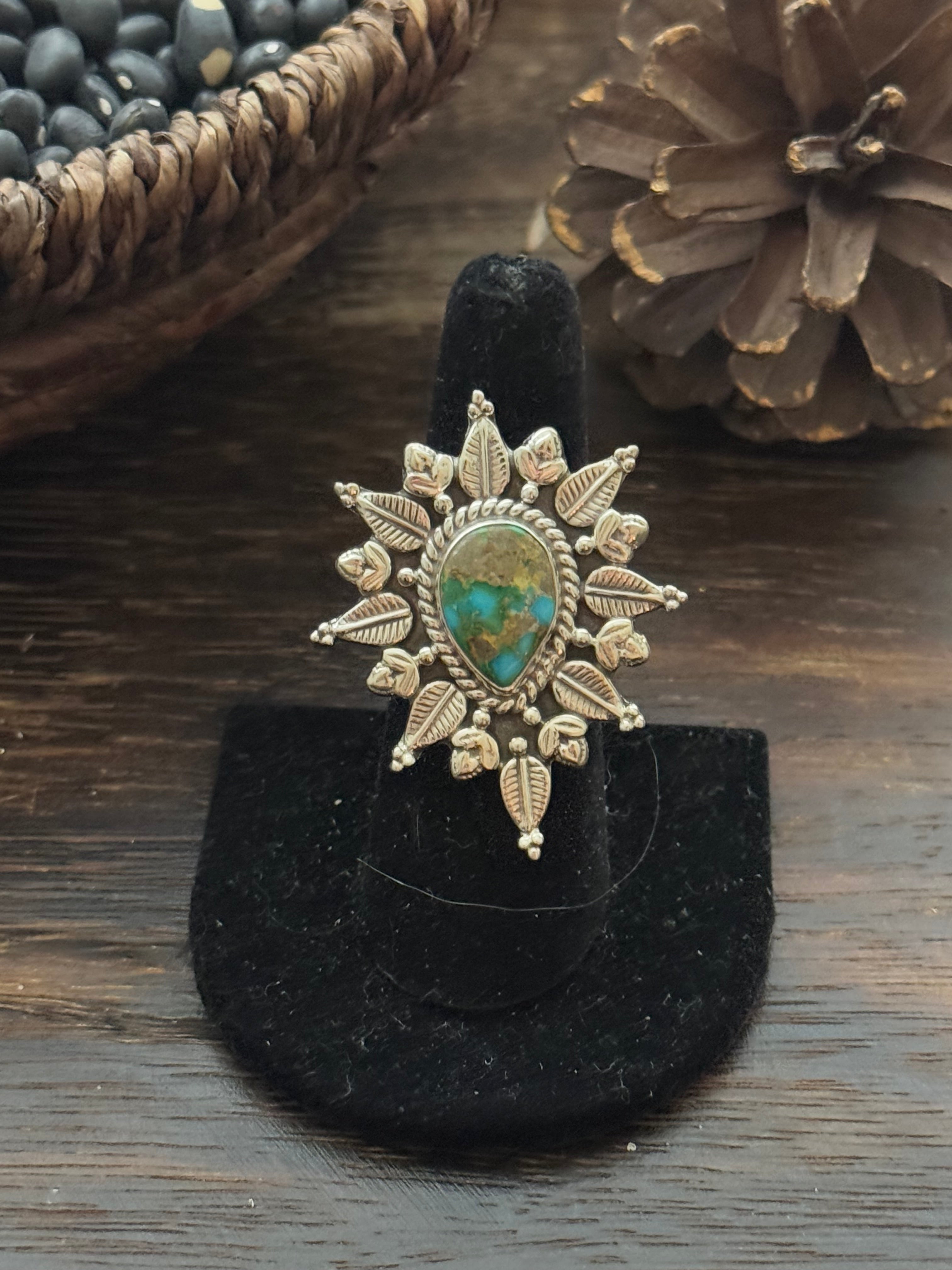 Southwest Handmade Sonoran Mountain Turquoise & Sterling Silver Adjustable Ring