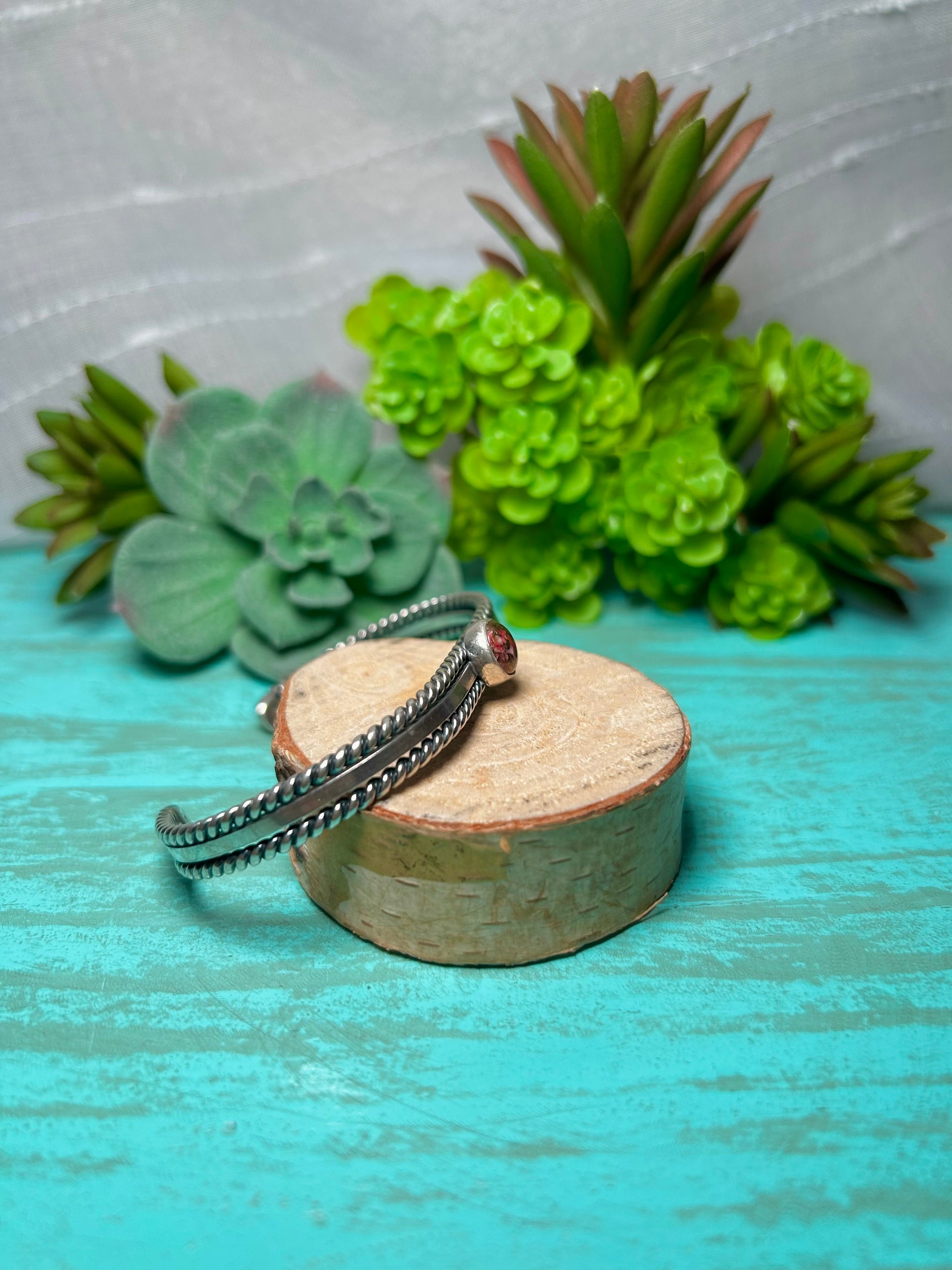 Navajo Made Mohave Turquoise & Sterling Silver Cuff Bracelet