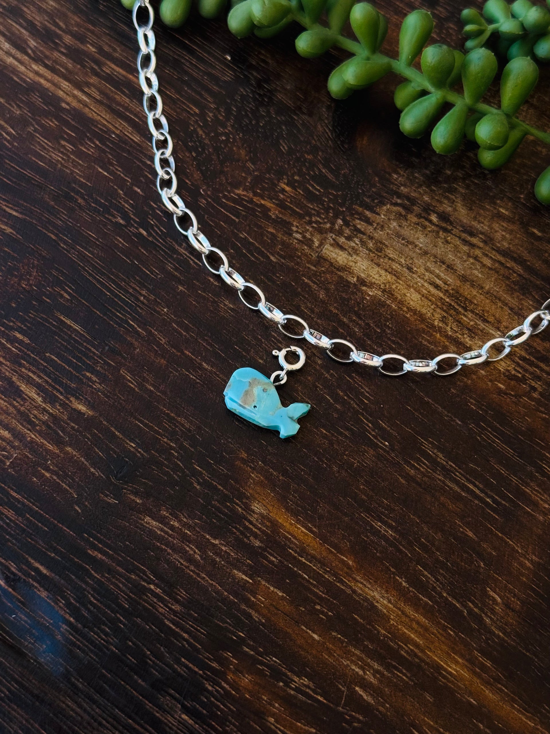 Navajo Made Turquoise & Sterling Silver Hump Back Whale Charms