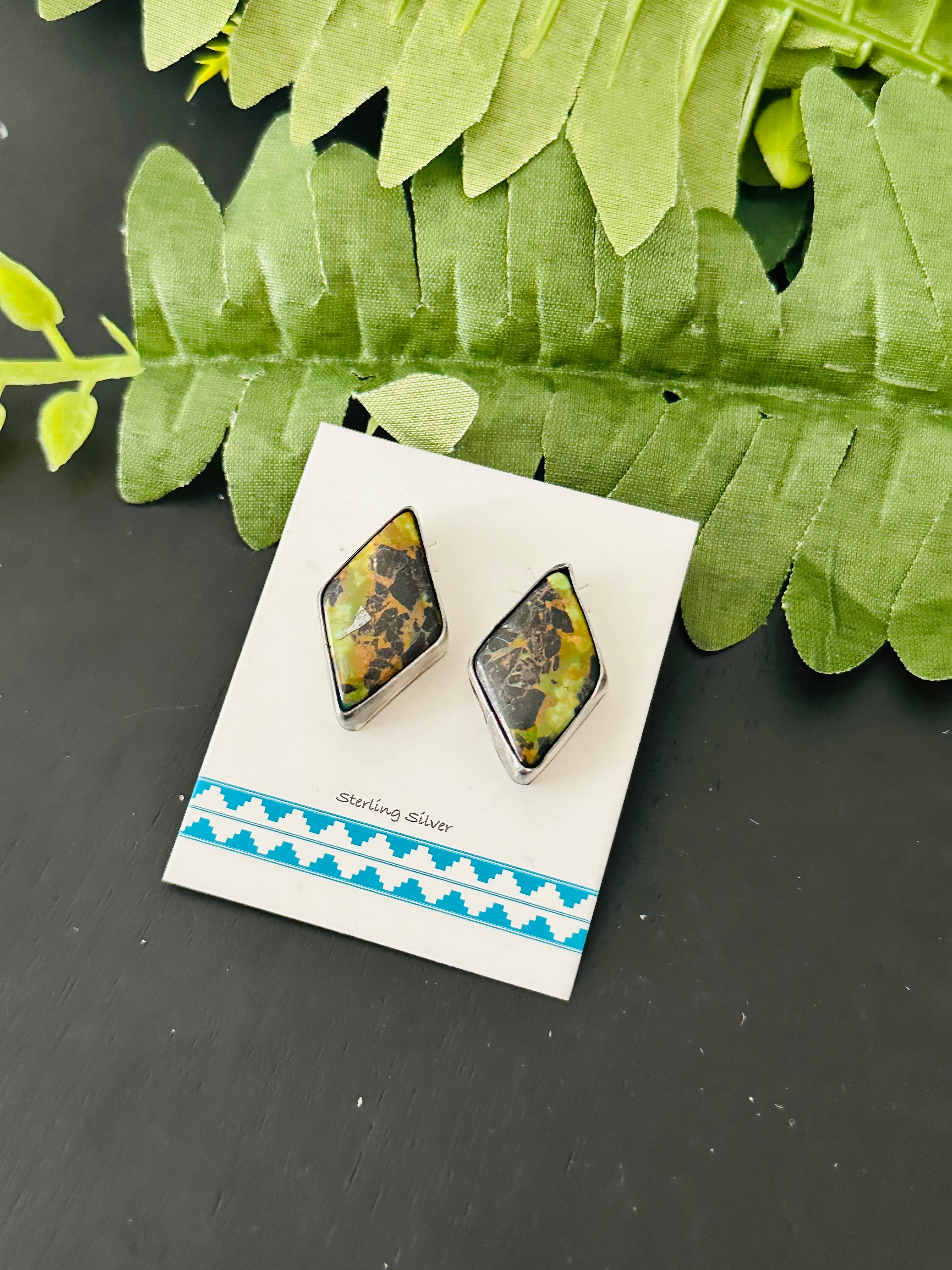 Pete Skeets Black Jack Turquoise & Sterling Silver Post Earrings