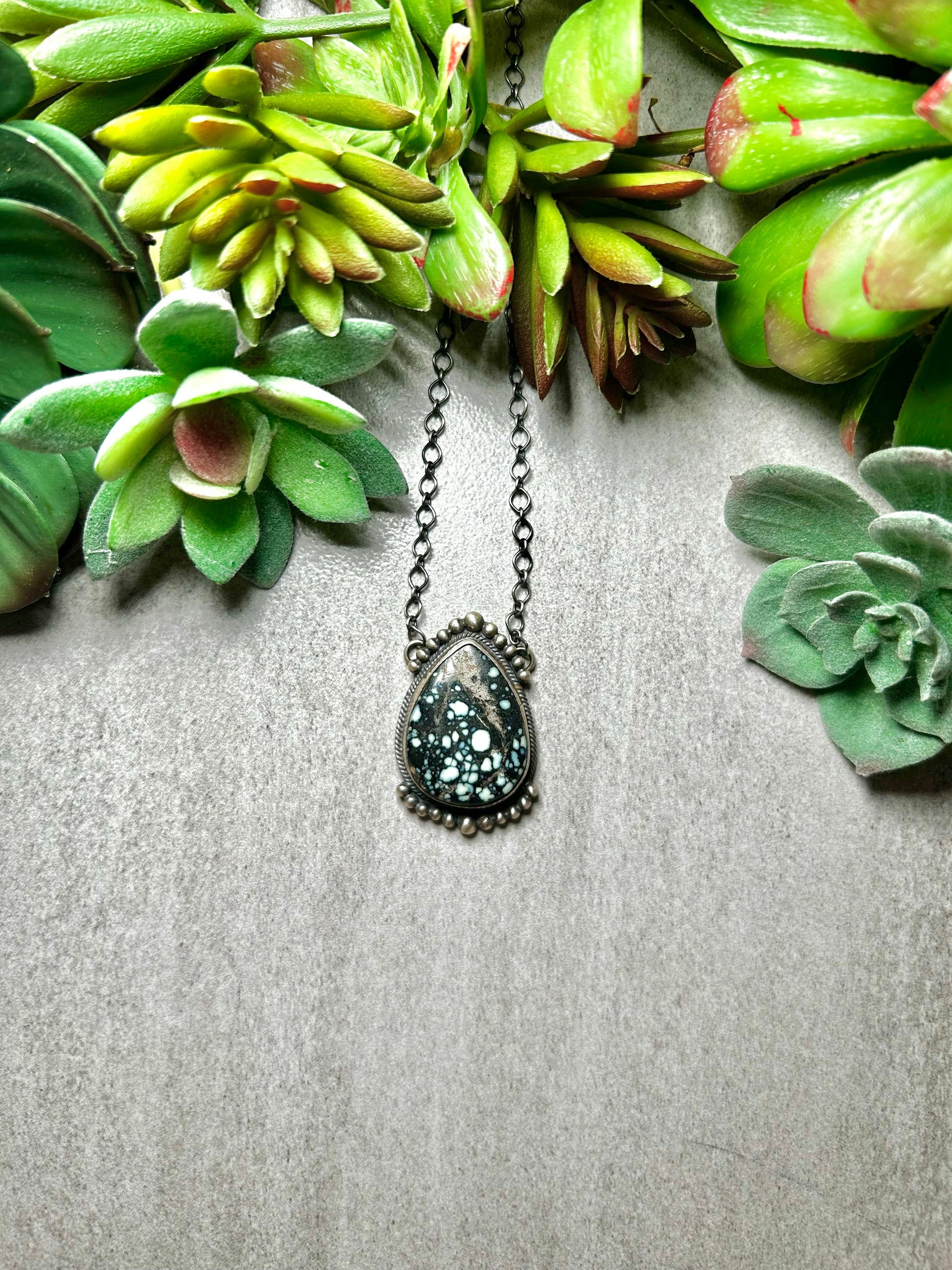 Navajo Made New Lander Variscite & Sterling Silver Necklace