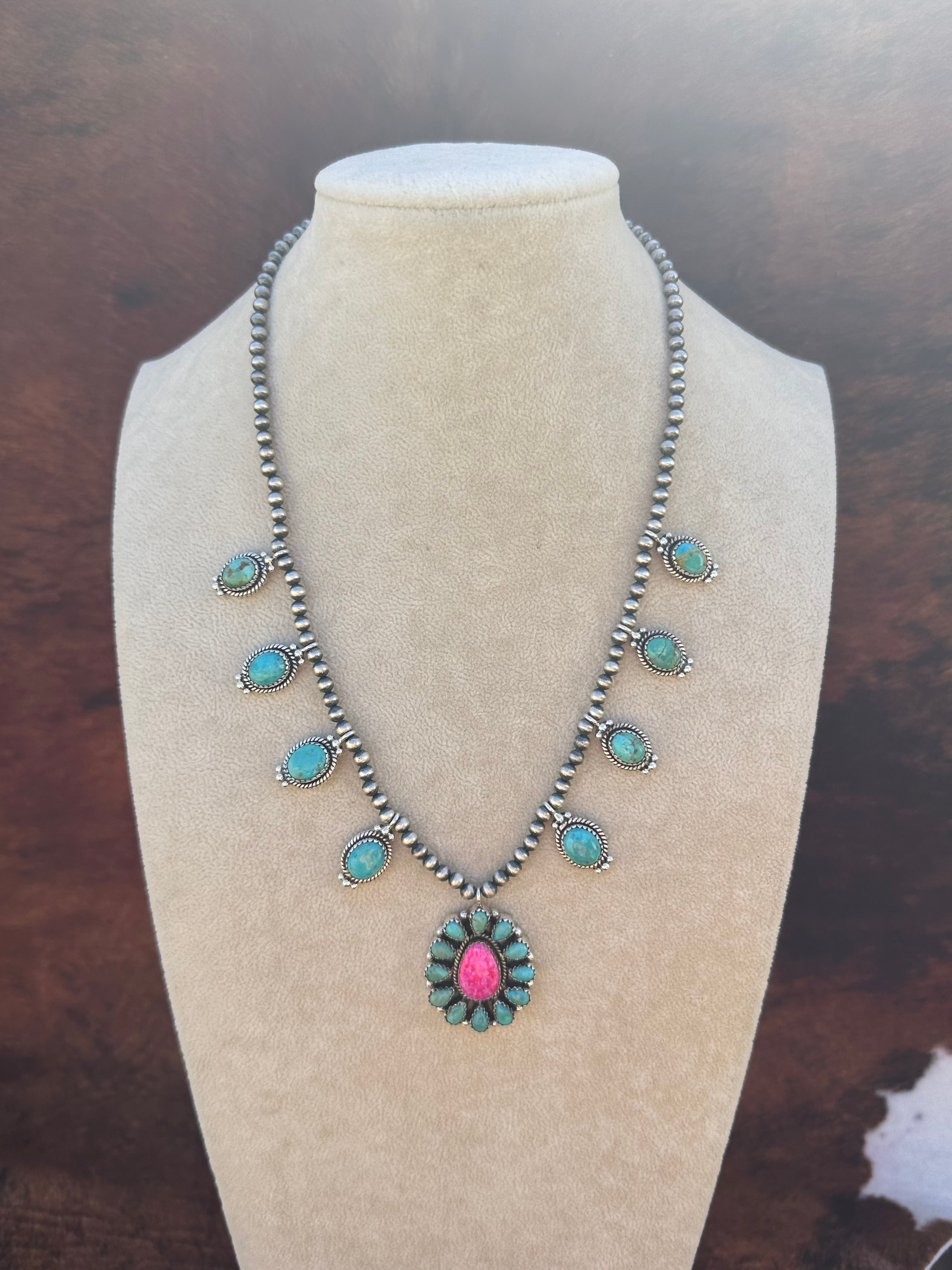 Southwest Handmade Multi Stone & Sterling Silver Cluster Necklace