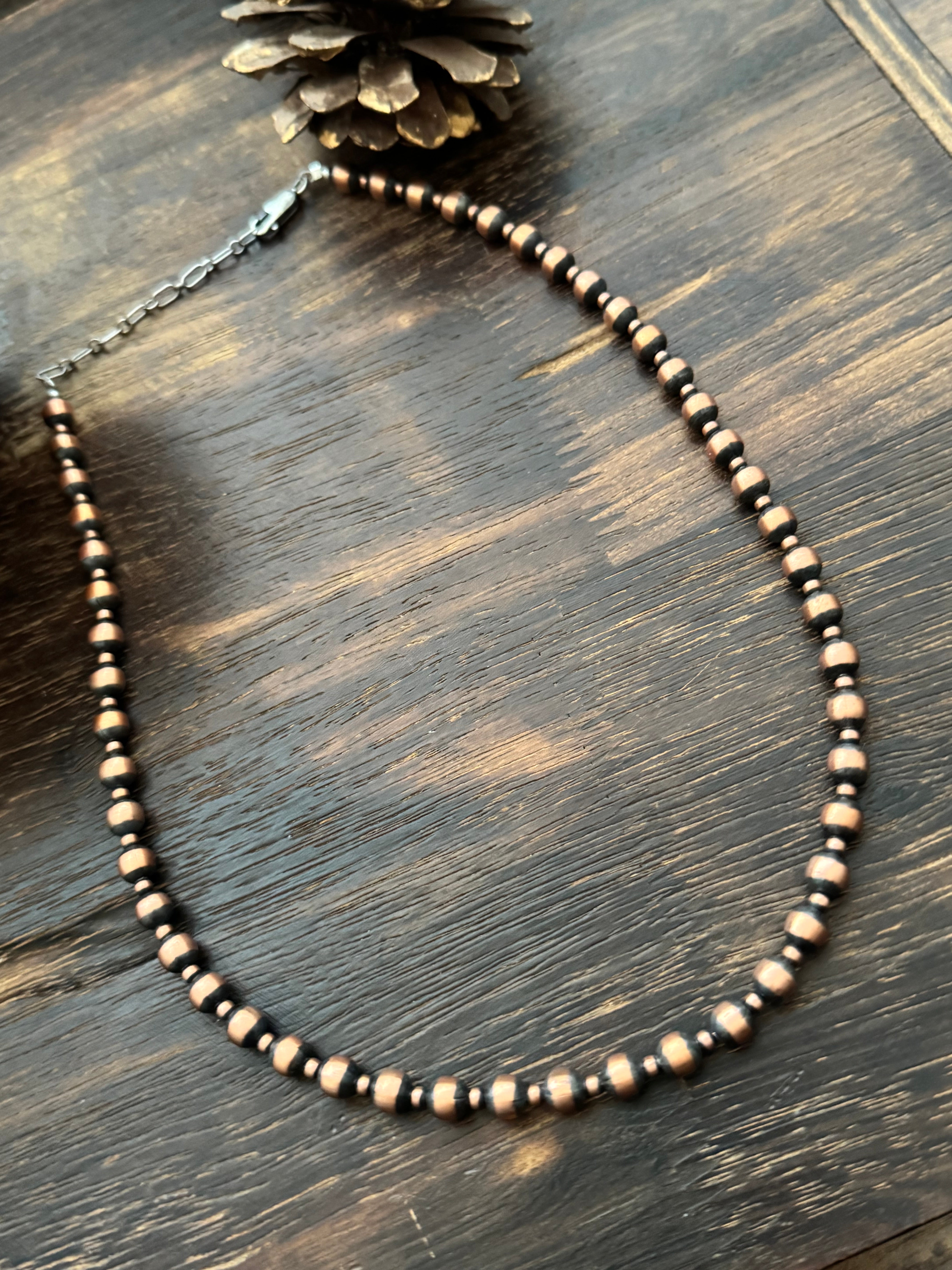 Navajo Strung Copper & Sterling Silver Graduated Beaded Necklace