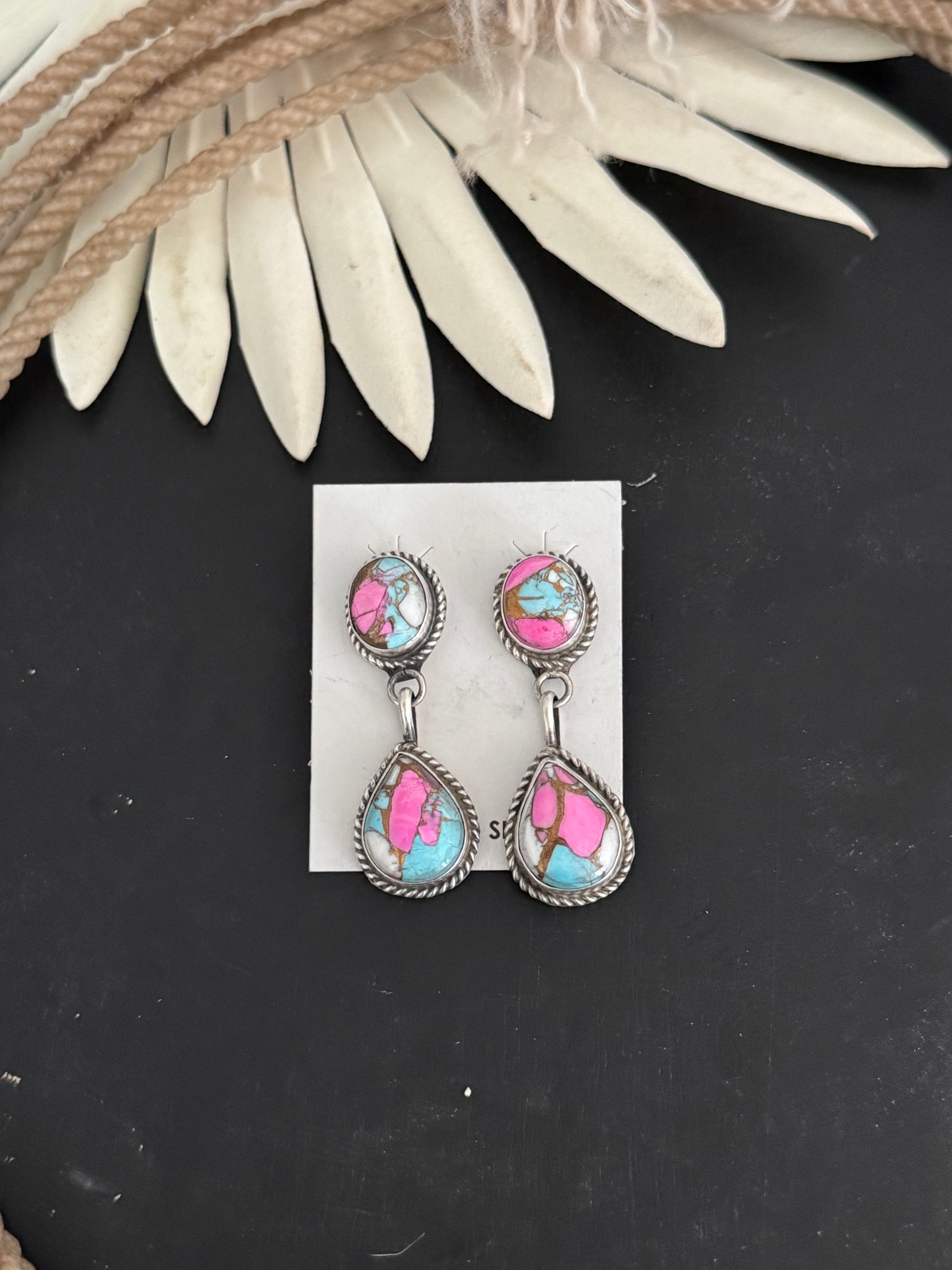 Freda Martinez Cotton Candy Composite & Sterling Silver Post Dangle Earrings