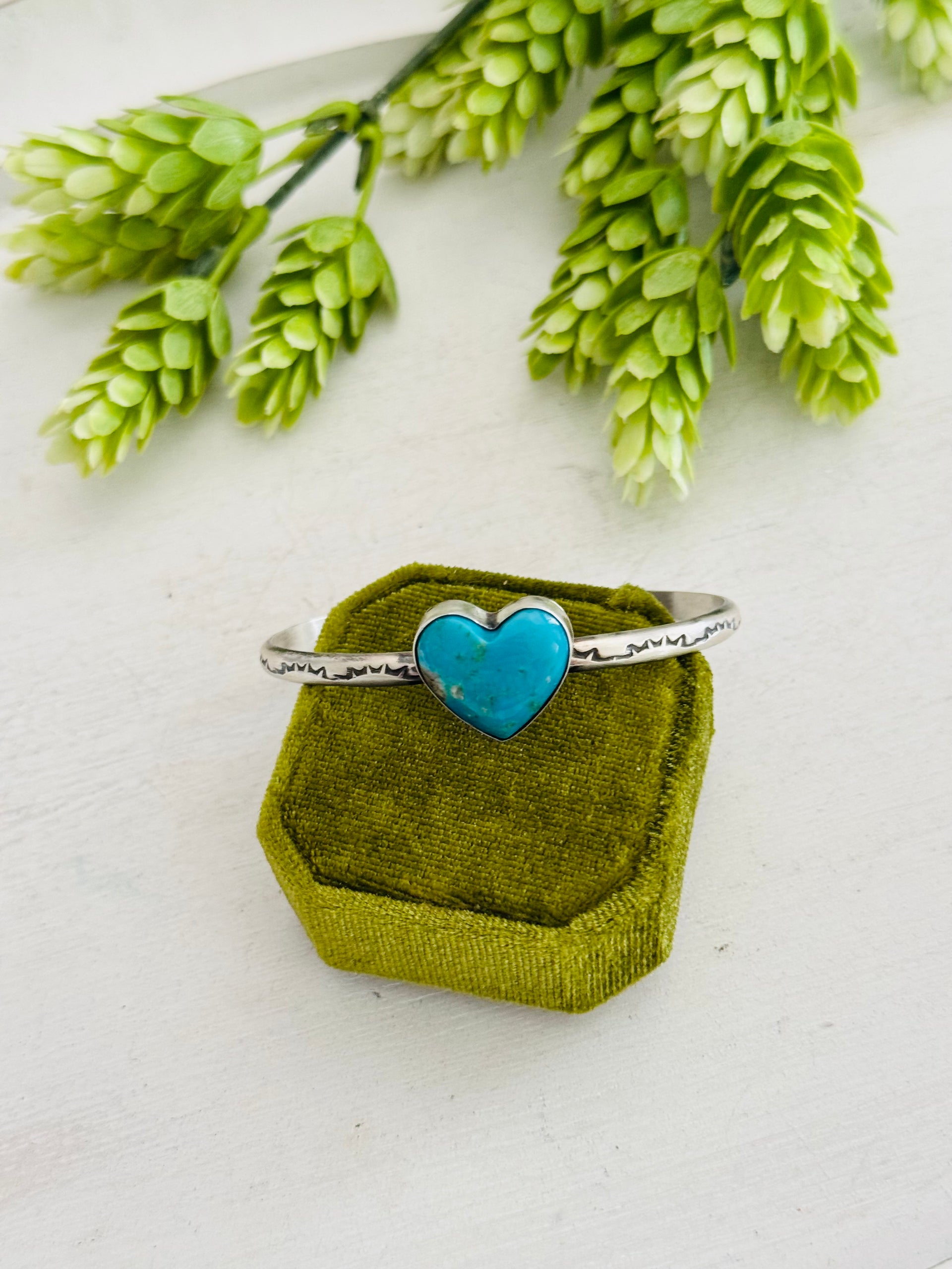 Donovan Skeets Kingman Turquoise & Sterling Silver Heart Cuff Bracelet