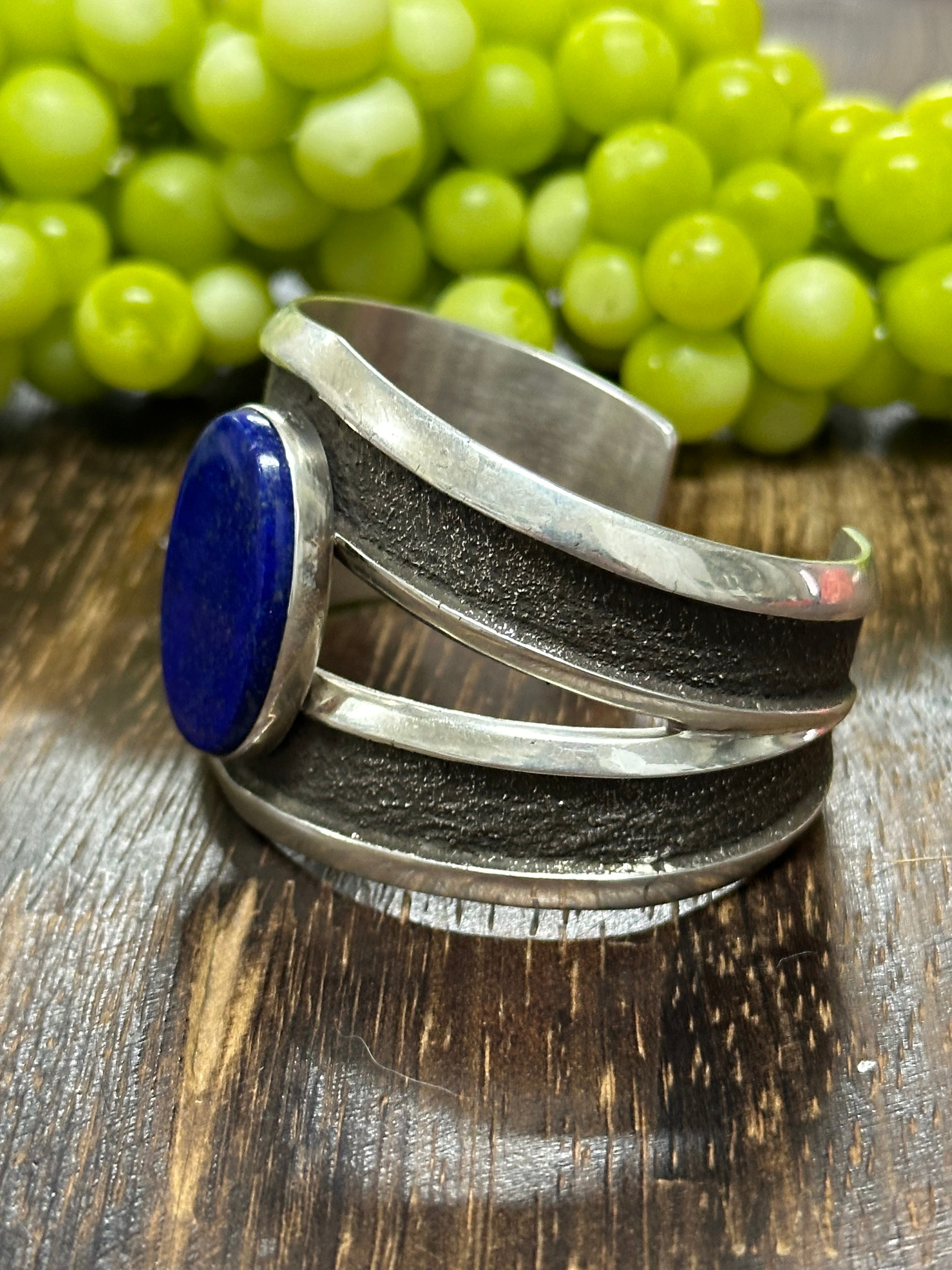 Navajo Made Lapis & Sterling Silver Cuff Bracelet