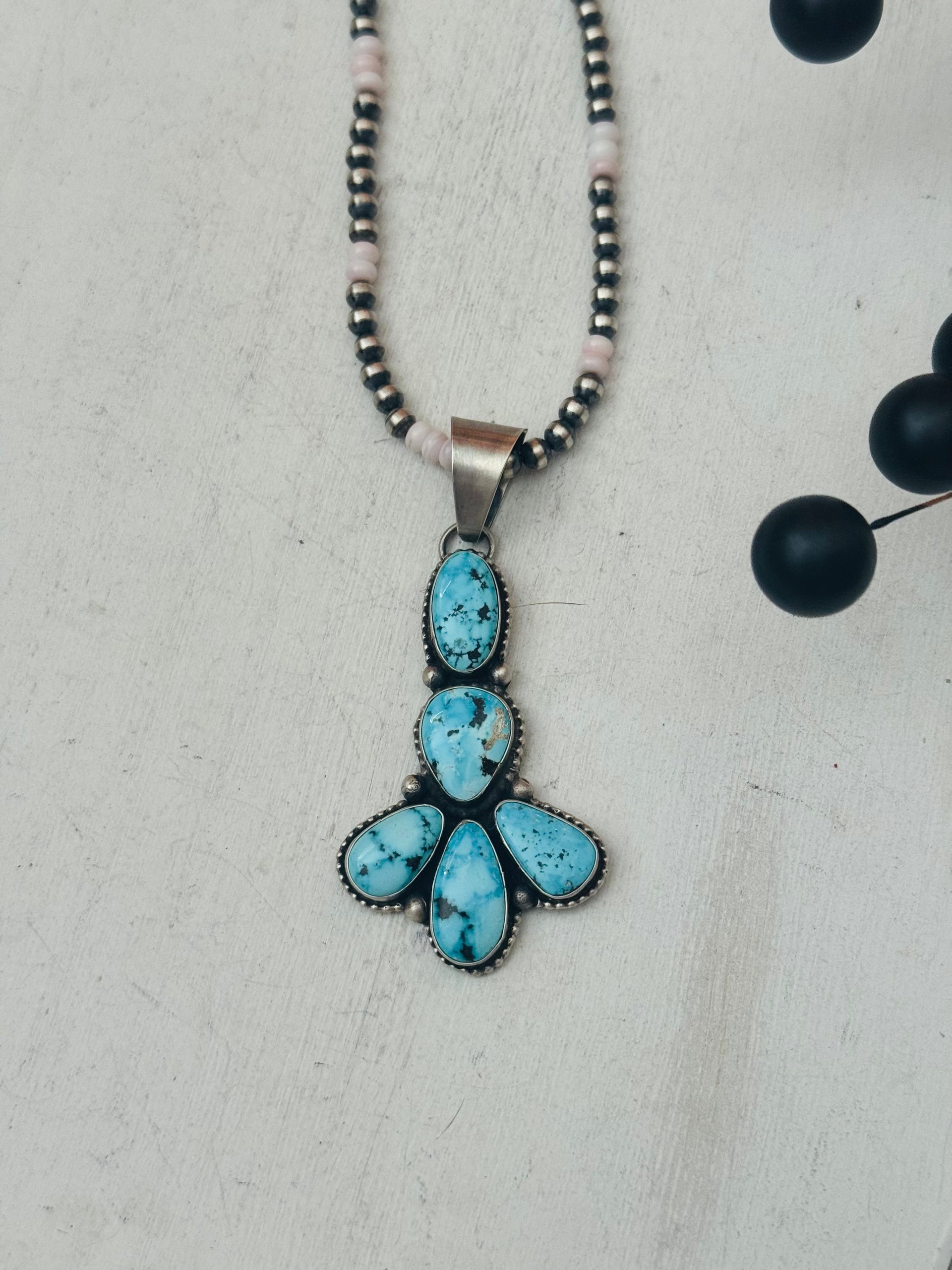Navajo Made Blue Ridge Turquoise & Sterling Silver Cluster Pendant