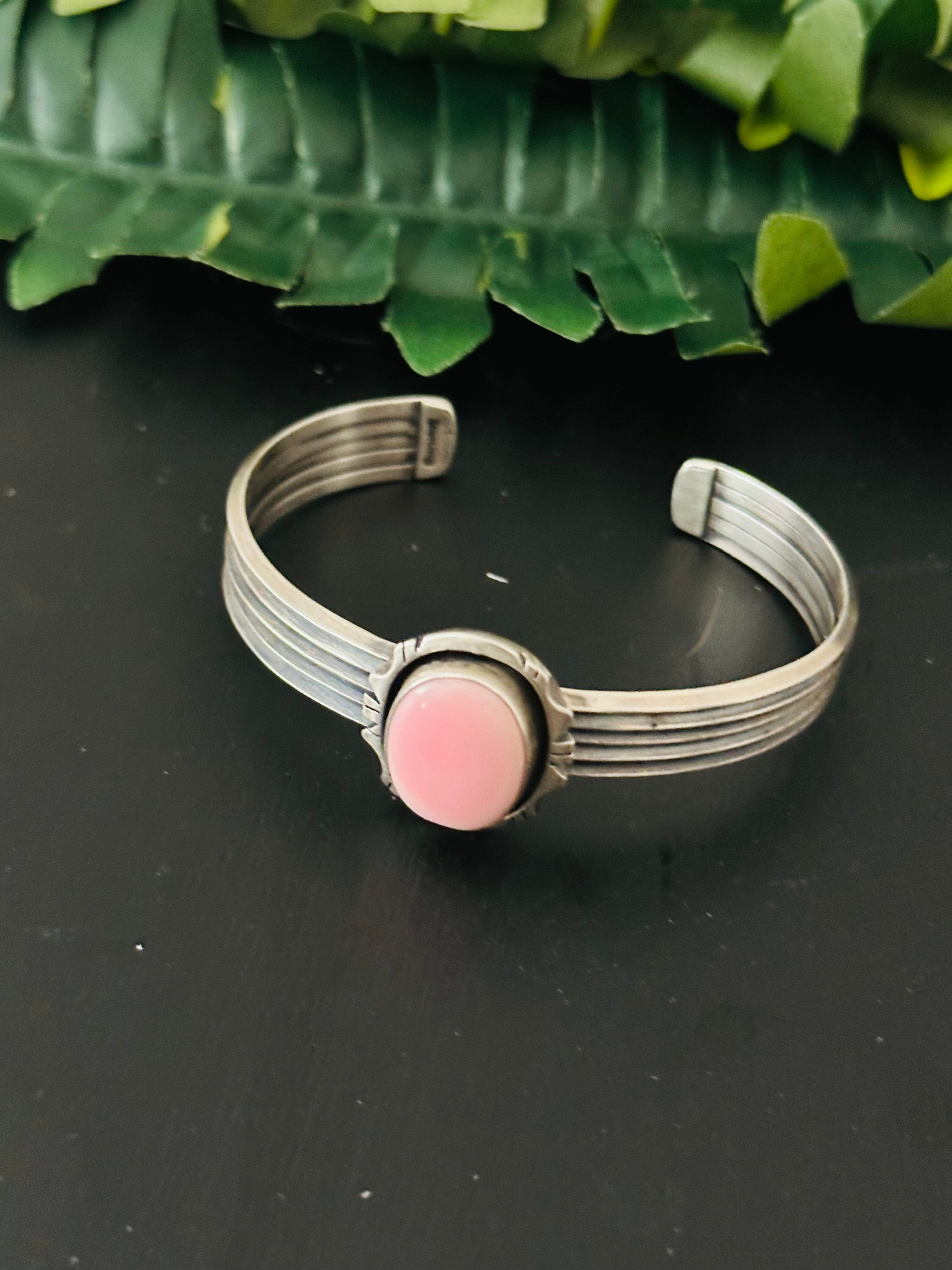 Navajo Made Pink Conch & Sterling Silver Cuff Bracelet