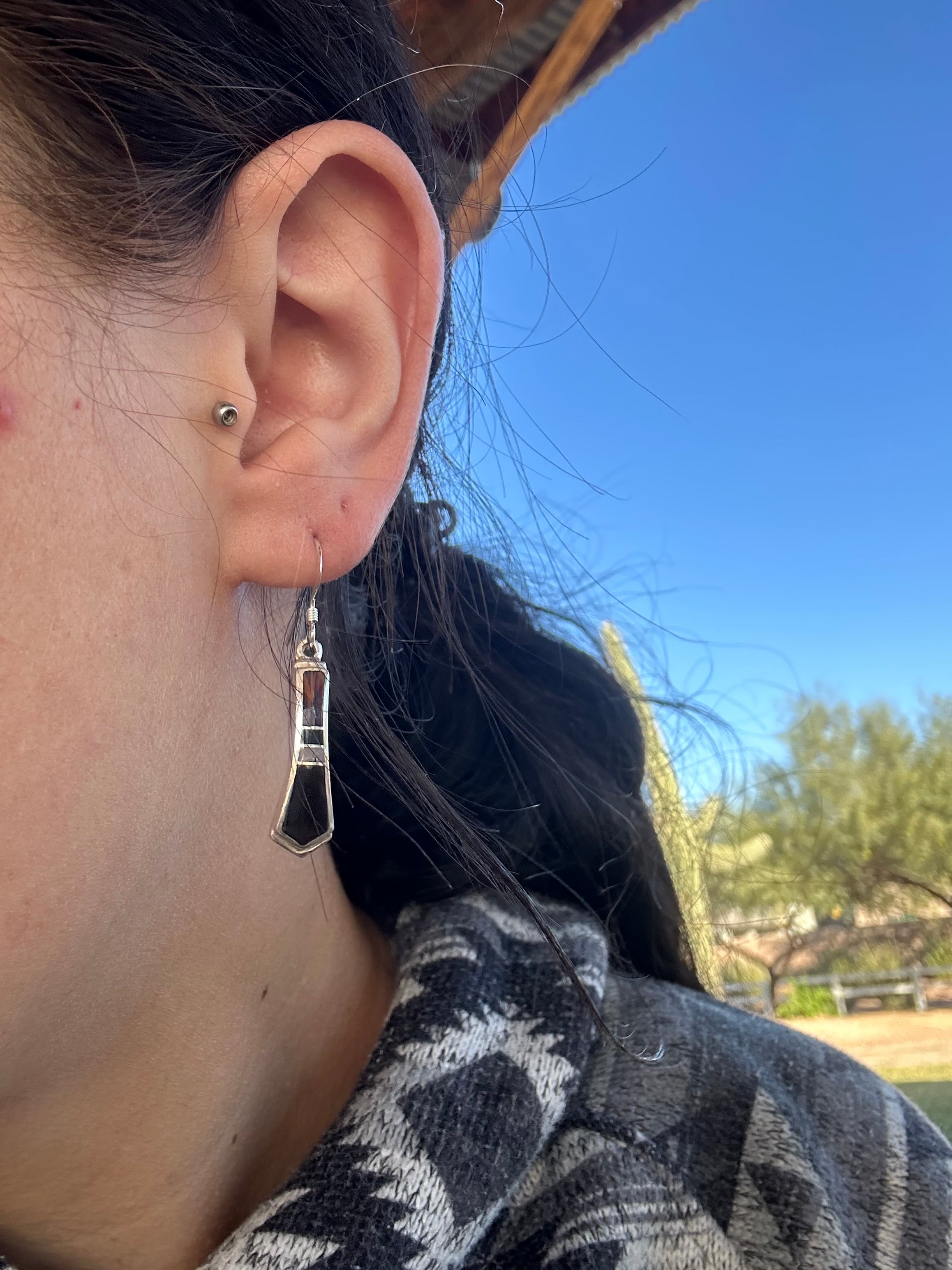 Navajo Made Multi Stone & Sterling Silver Earrings