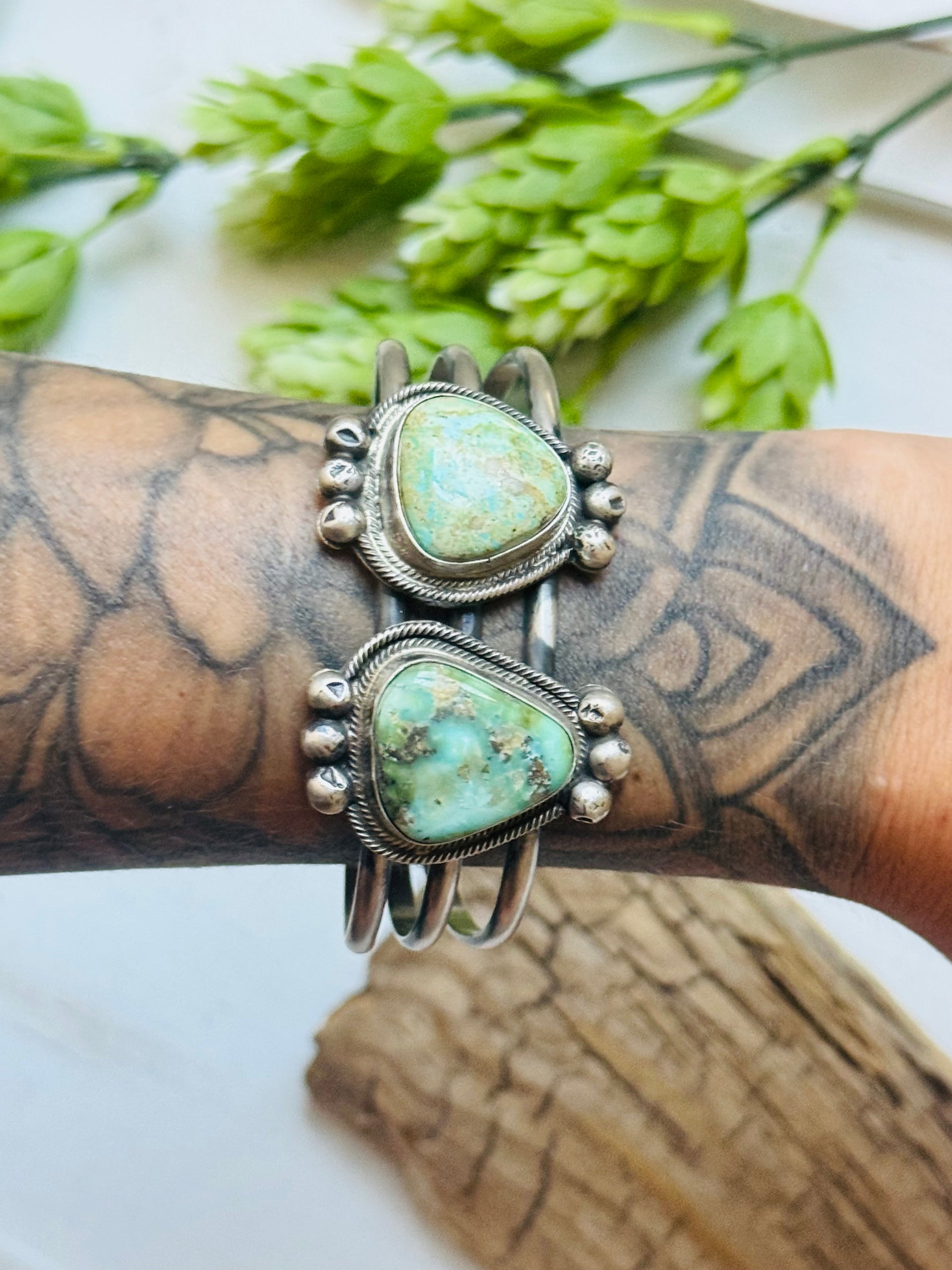Navajo Made Sonoran Gold Turquoise & Sterling Silver Cuff Bracelet