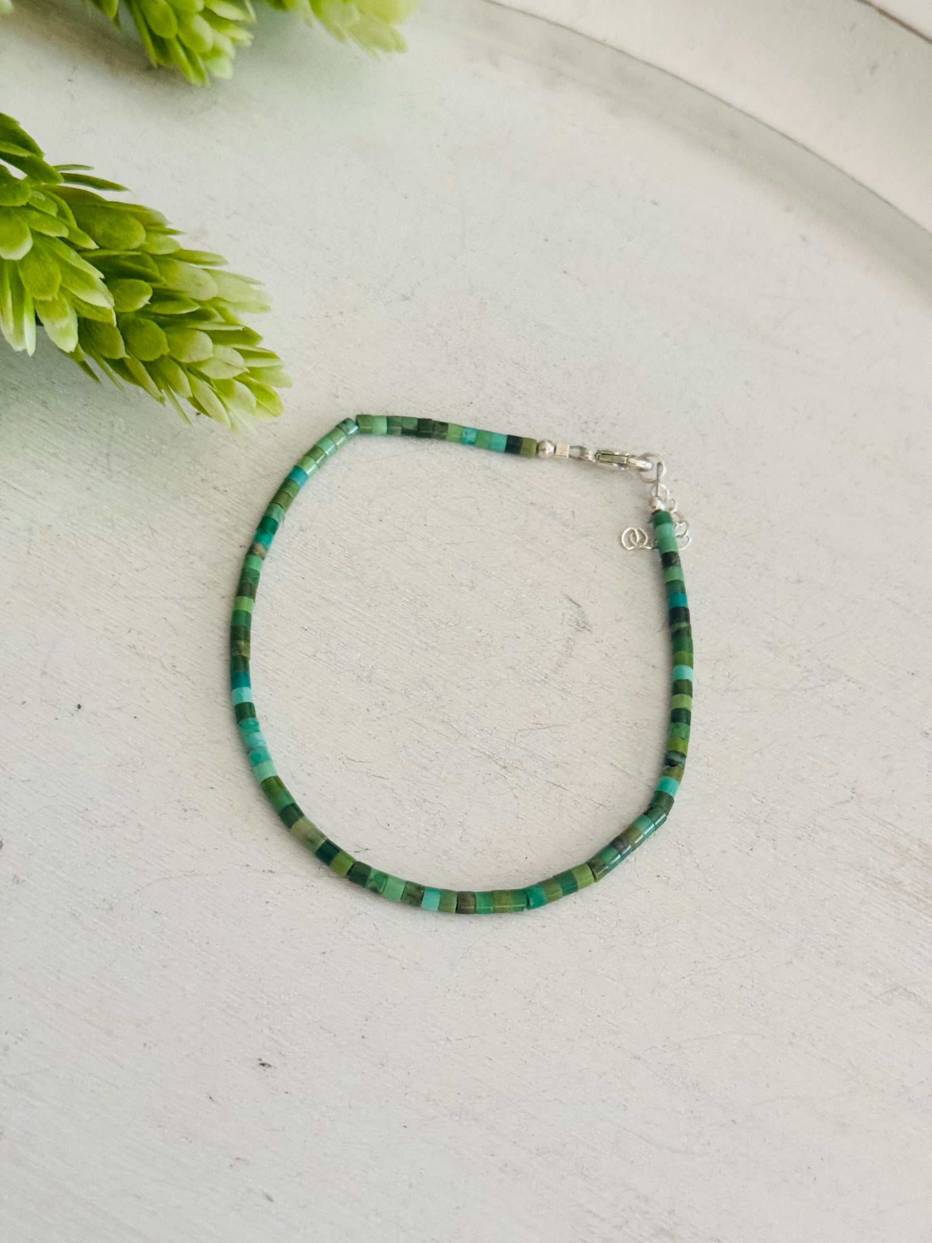 Southwest Strung Turquoise & Sterling Silver Beaded Anklet