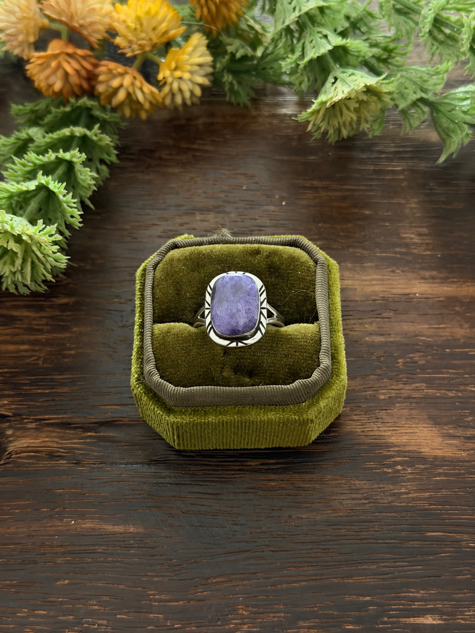 Navajo Made Charoite & Sterling Silver Ring Size 10
