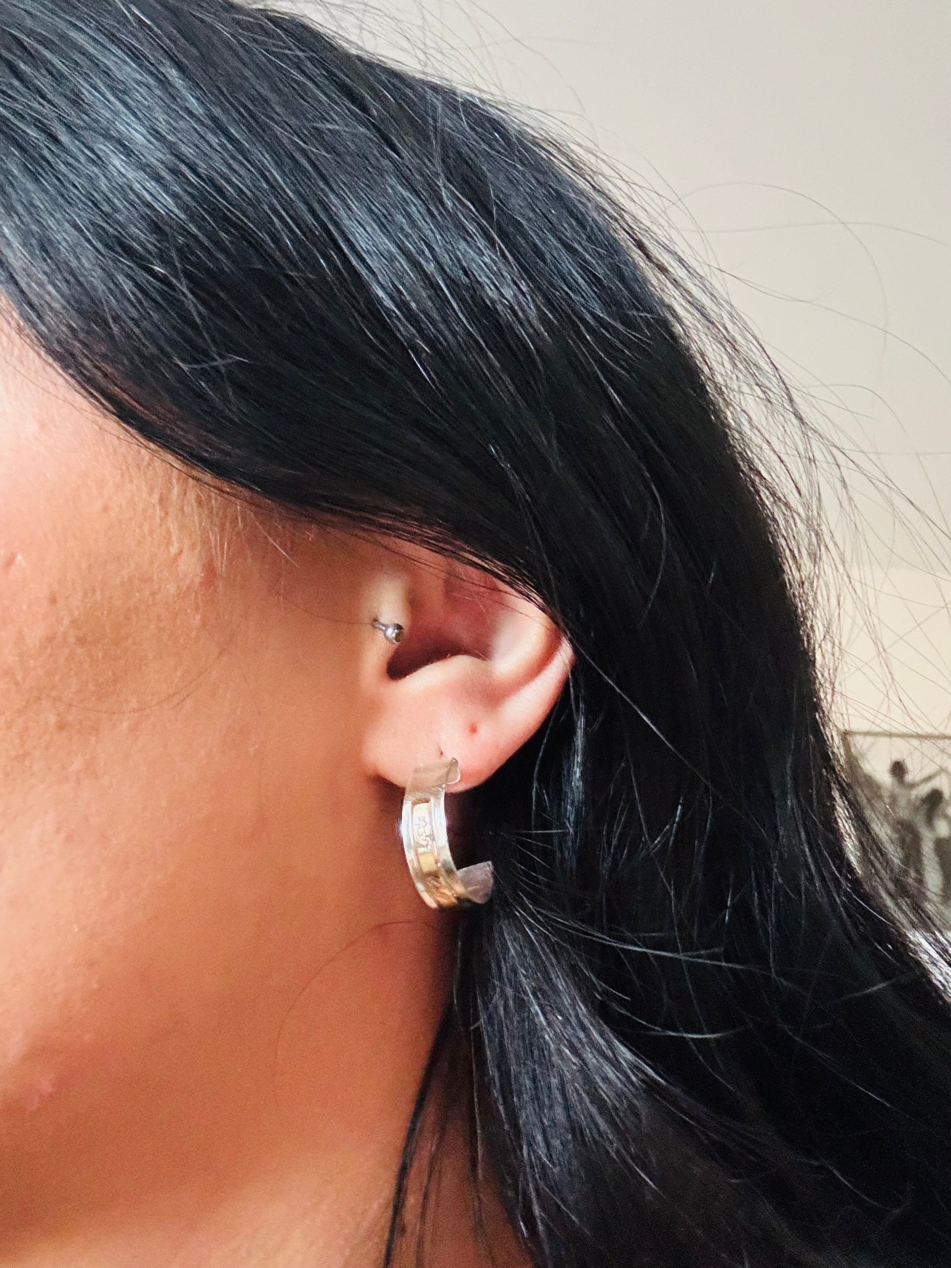 Navajo Made 18K Gold Fill & Sterling Silver Post Hoop Earrings