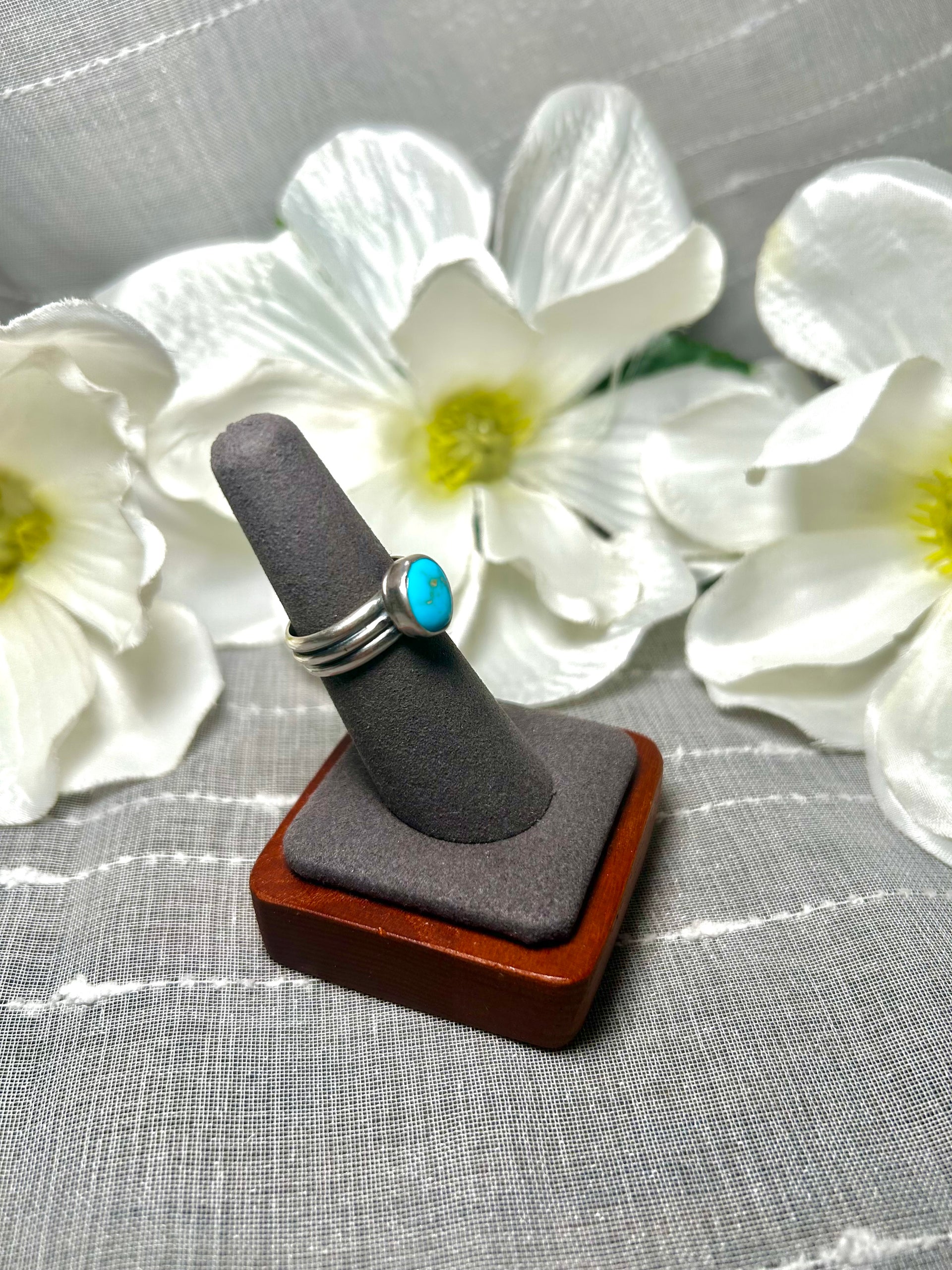 Navajo Made Kingman Turquoise & Sterling Silver Ring Size 6.5