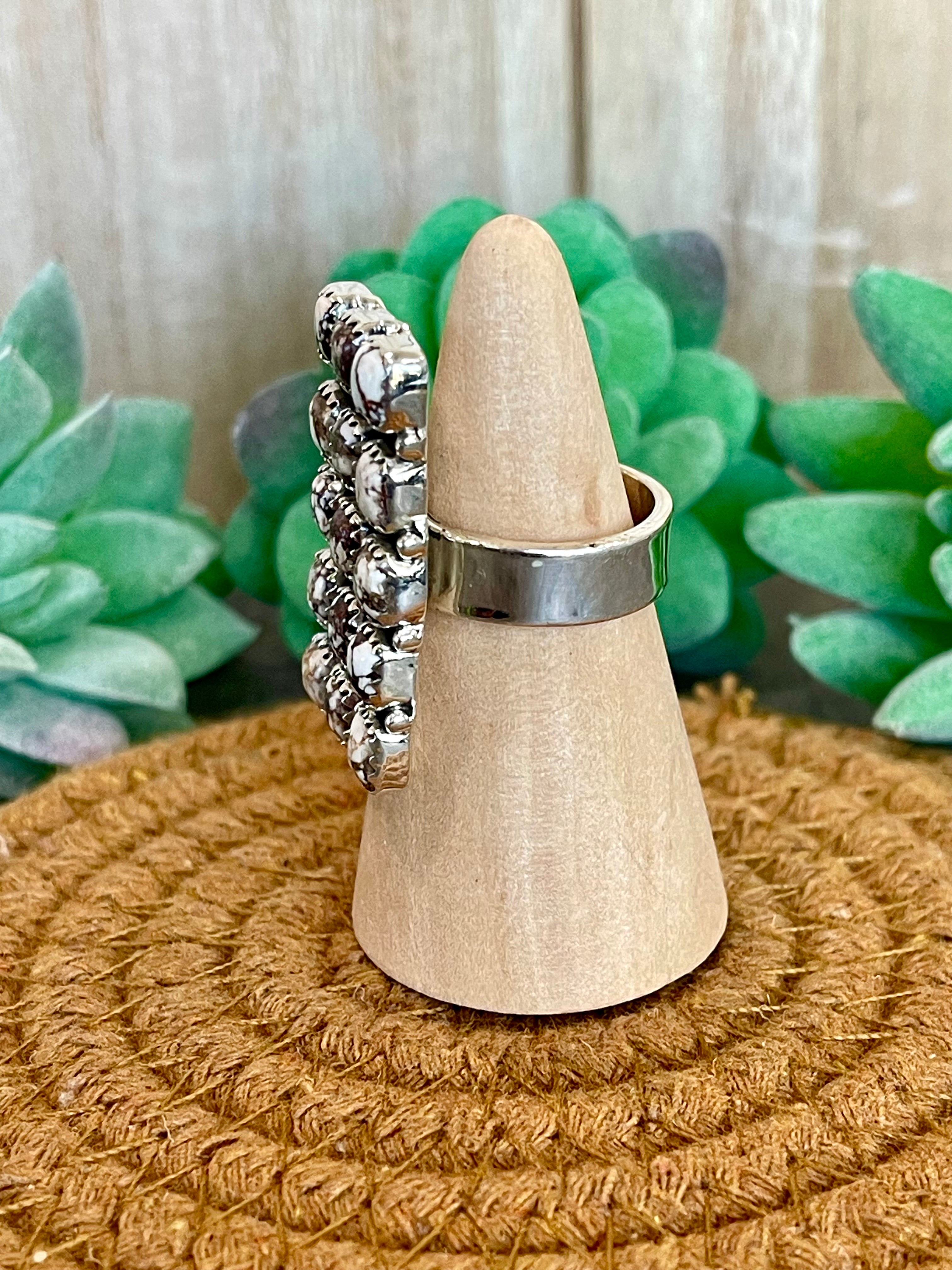 Southwest Handmade Wild Horse & Sterling Silver Adjustable Cluster Ring