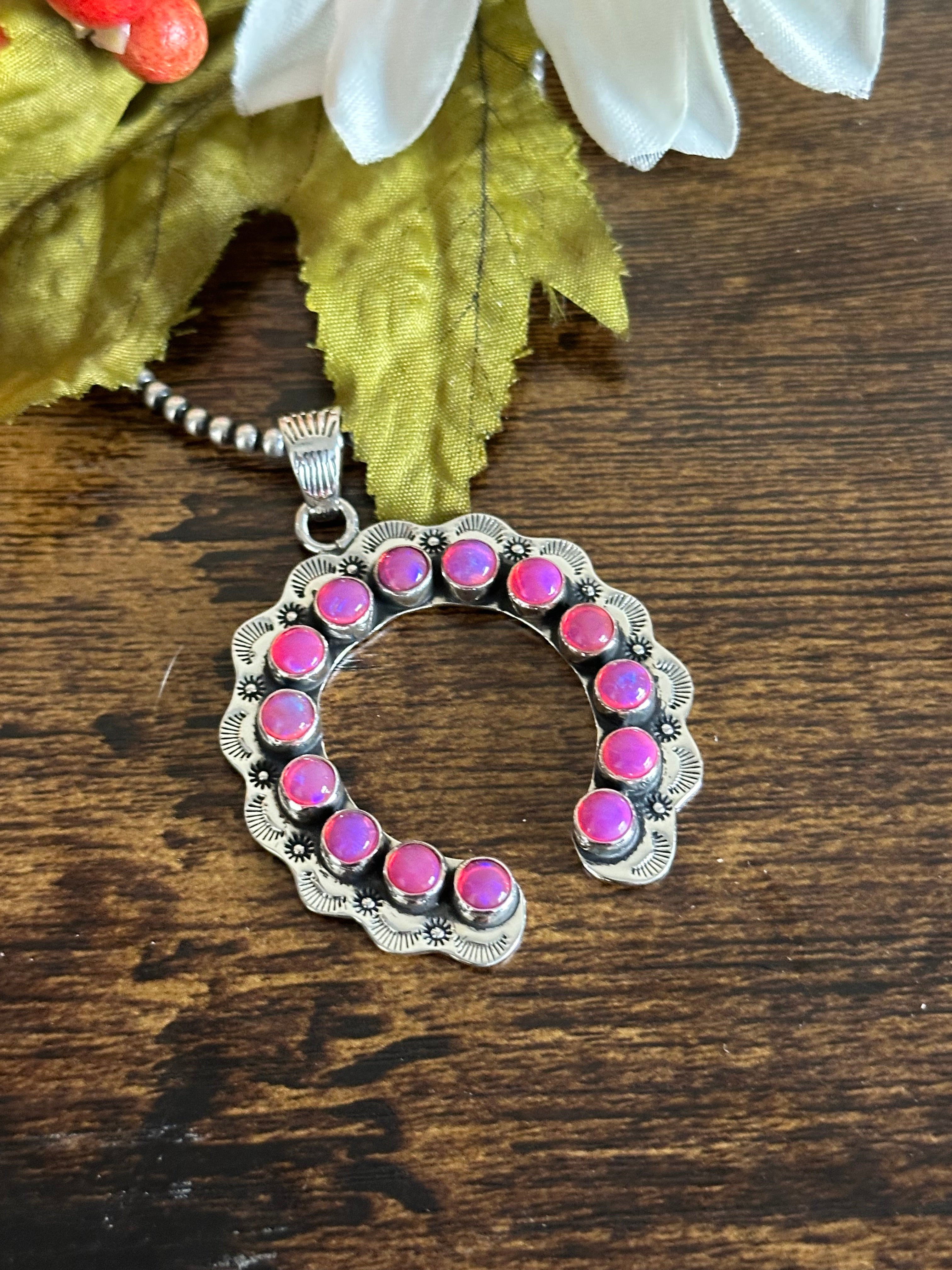 Southwest Handmade Pink Opal & Sterling Silver Naja Pendant