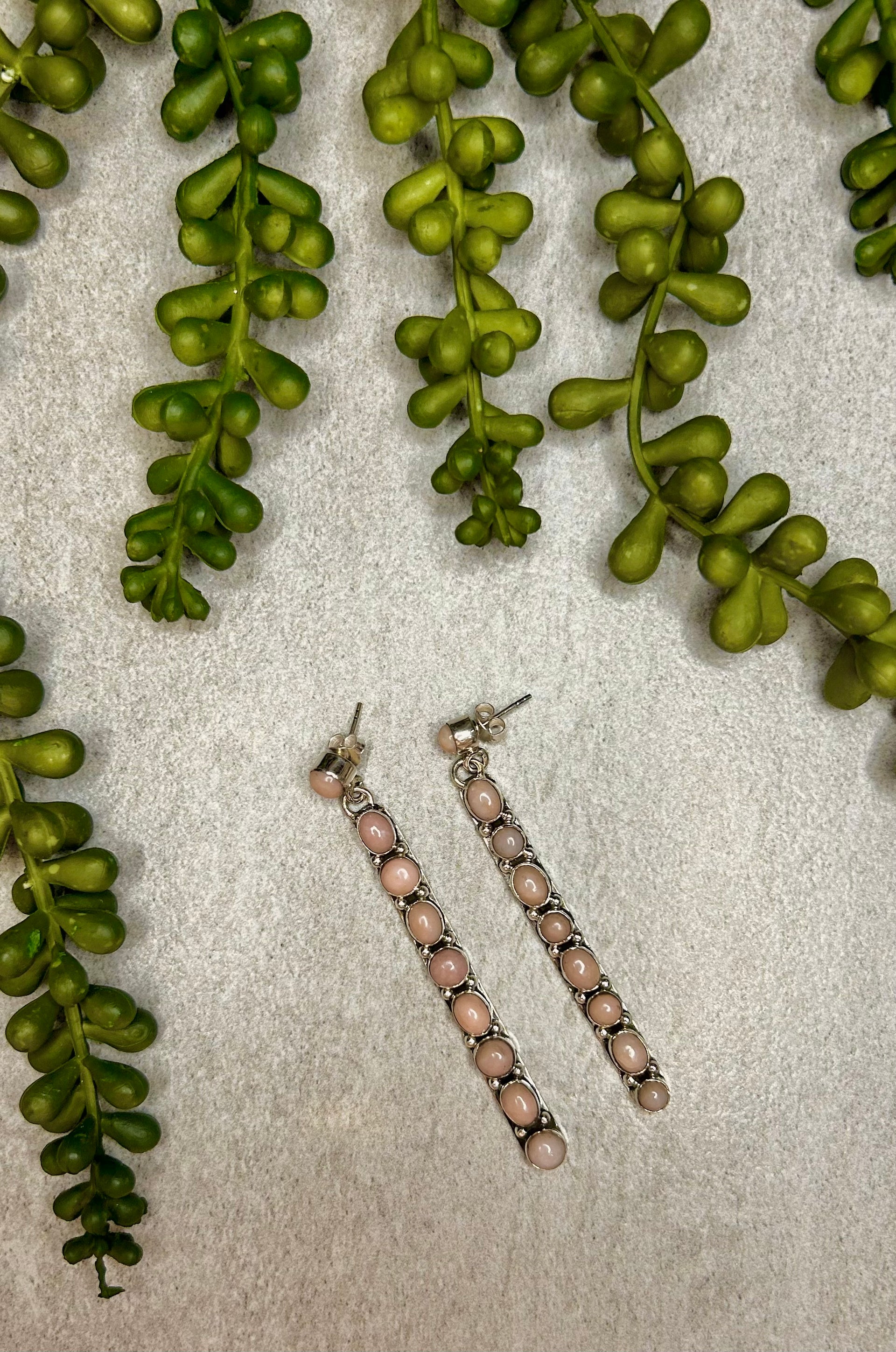 Southwest Made Peruvian Pink Opal & Sterling Silver Post Dangle Earrings