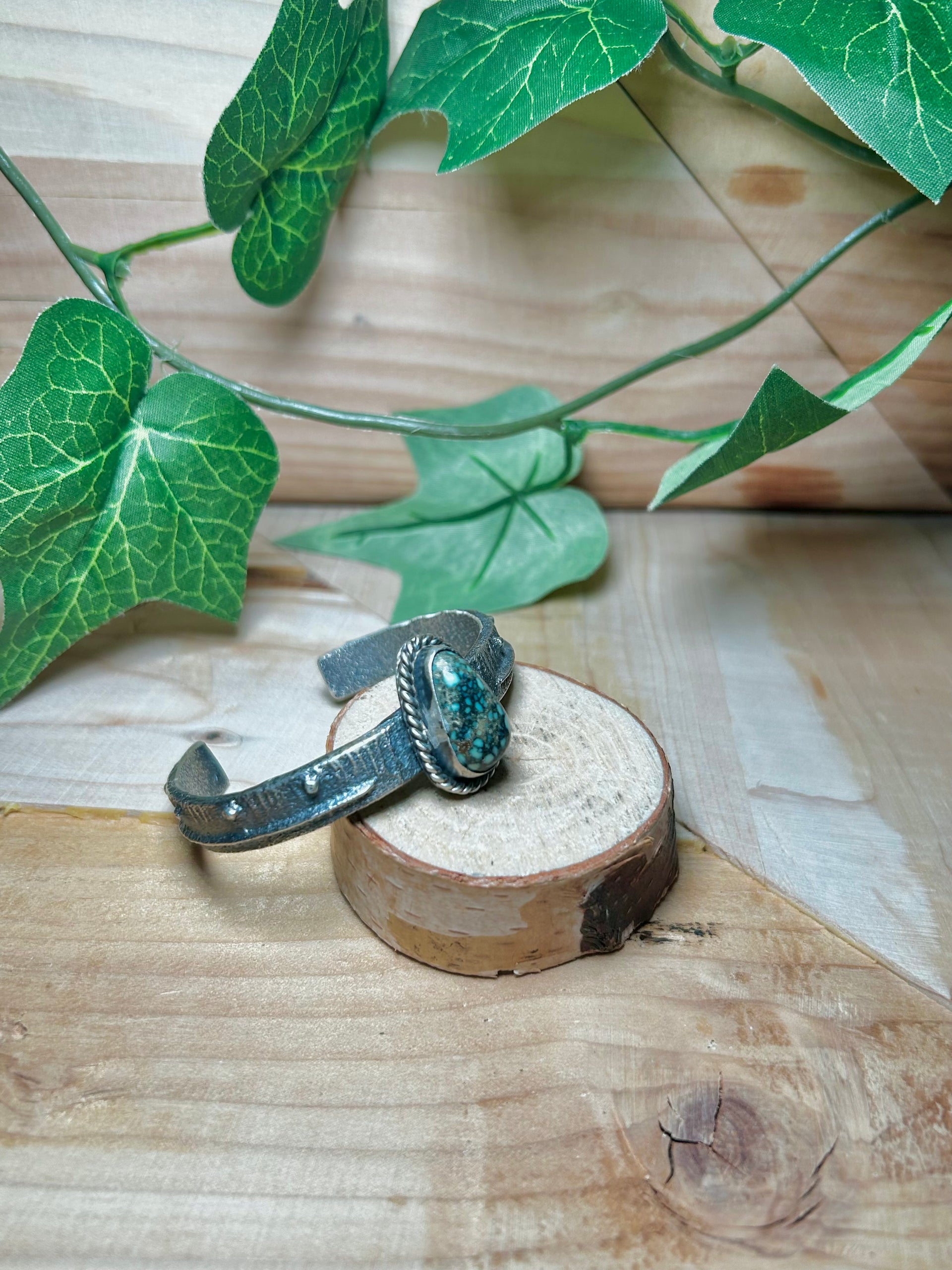 Navajo Made New Lander Varicsite Tufa Cast & Sterling Silver Cuff Bracelet