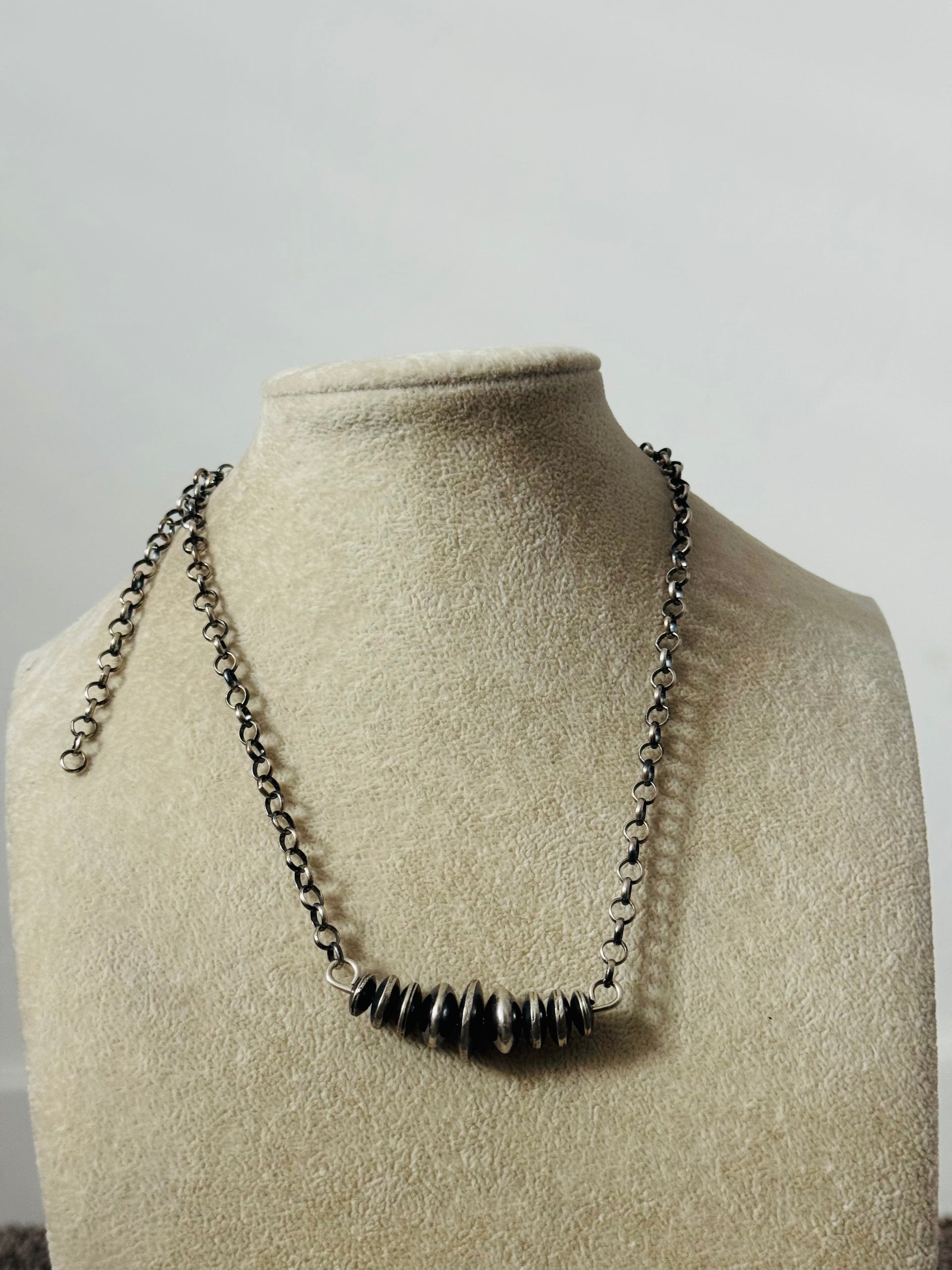 Navajo Strung Graduated Sterling Silver Pearls Beaded Necklace