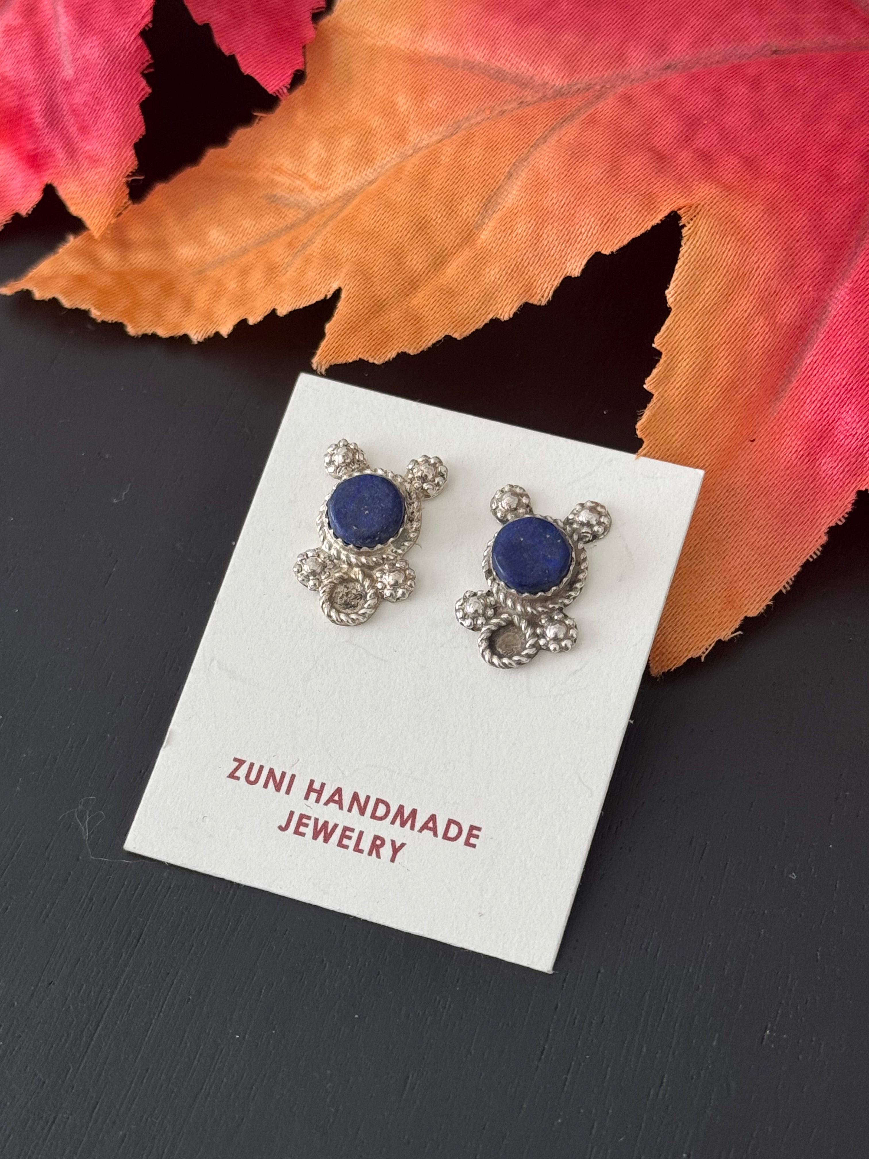 Zuni Handmade Lapis & Sterling Silver Post Earrings