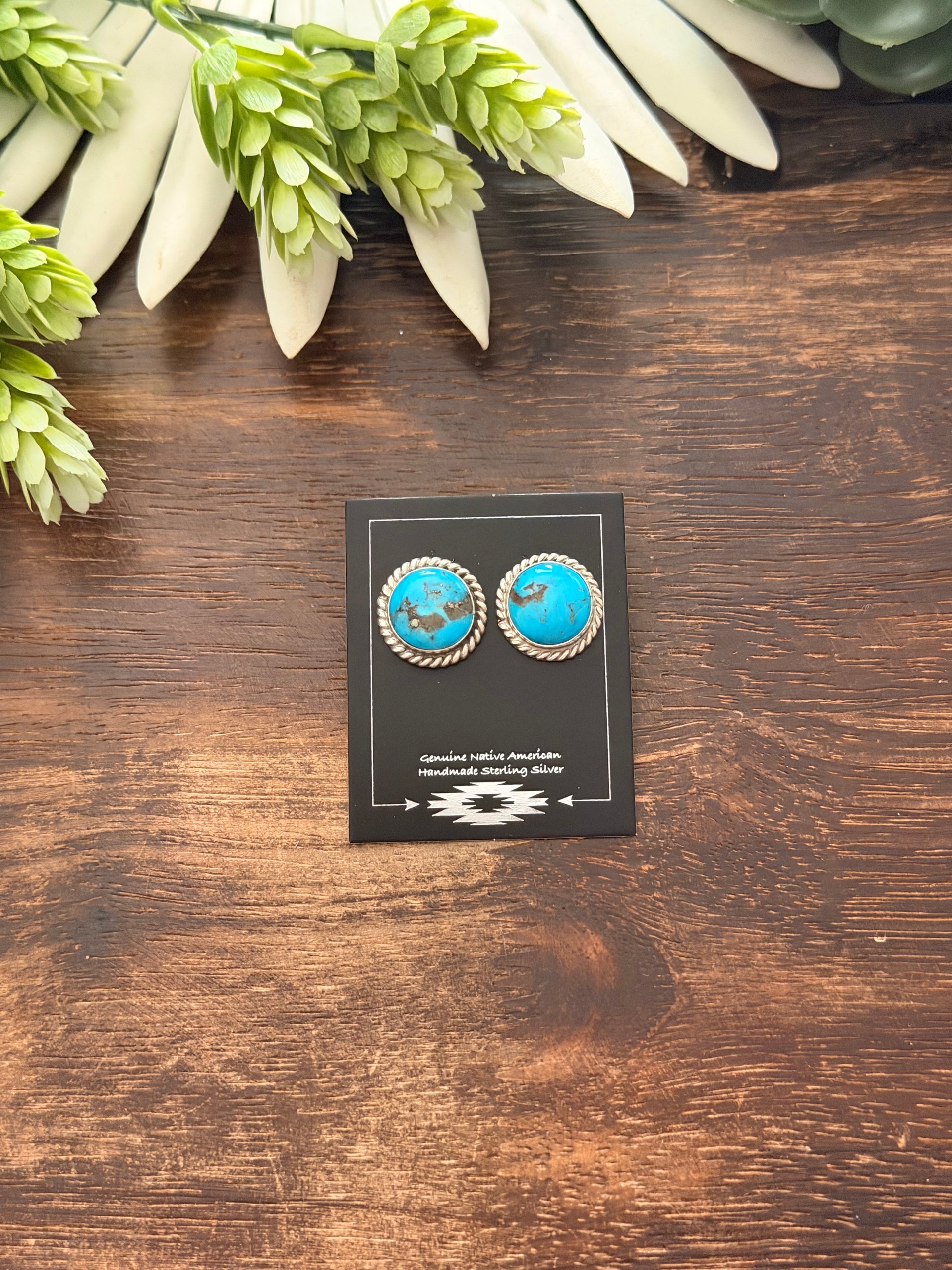 Navajo Made Kingman Turquoise & Sterling Silver Post Earrings