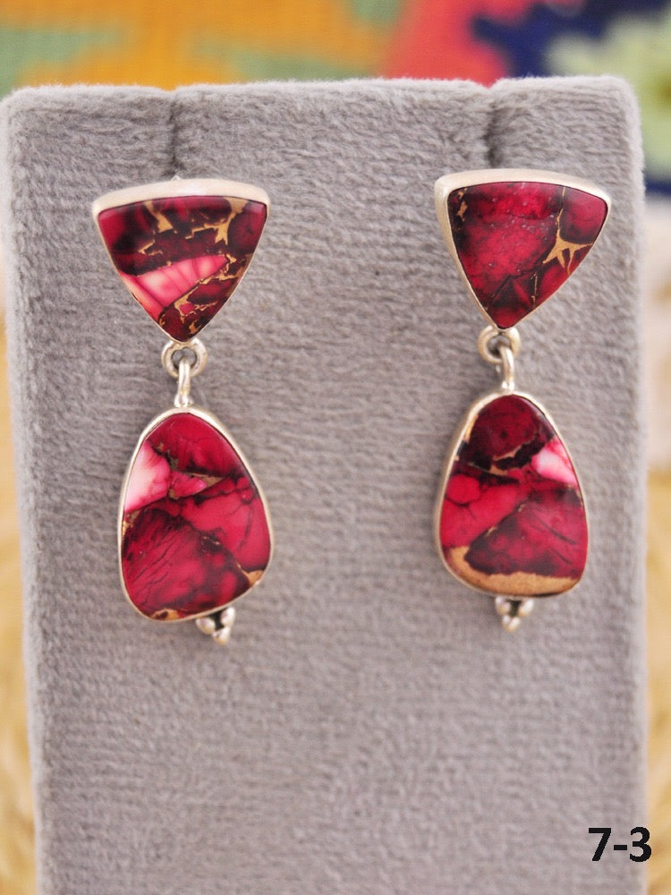 Southwest Made Rose Dahlia & Sterling Silver Dangle Earrings