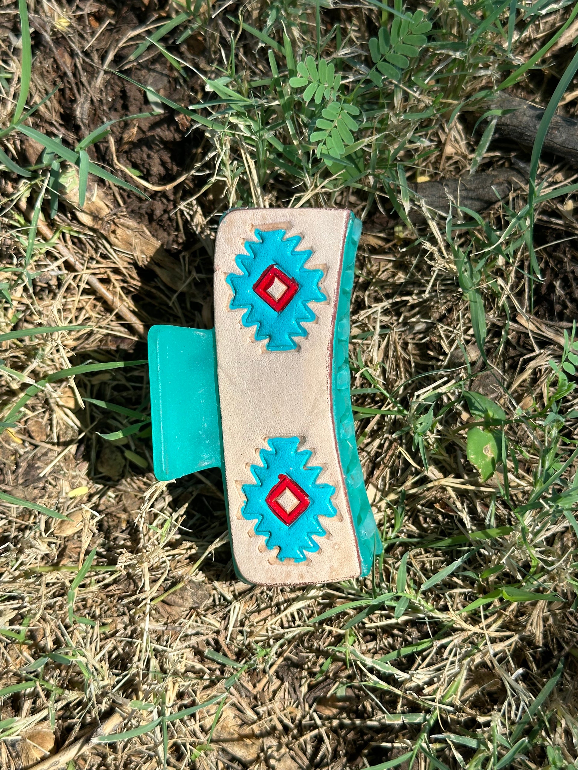 Genuine Tooled Leather Hair Clip