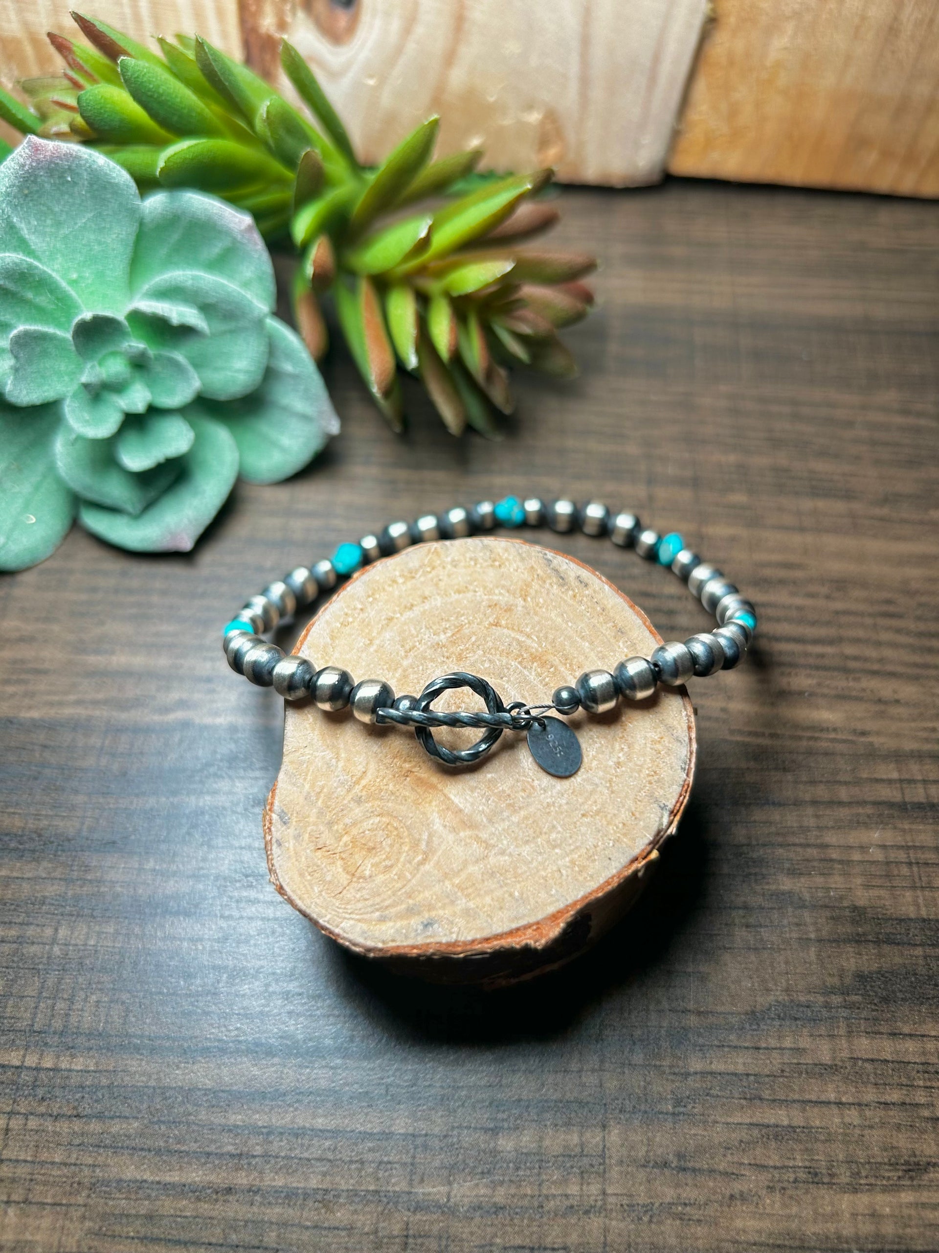 Navajo Strung Kingman Turquoise & Sterling Silver Bracelet