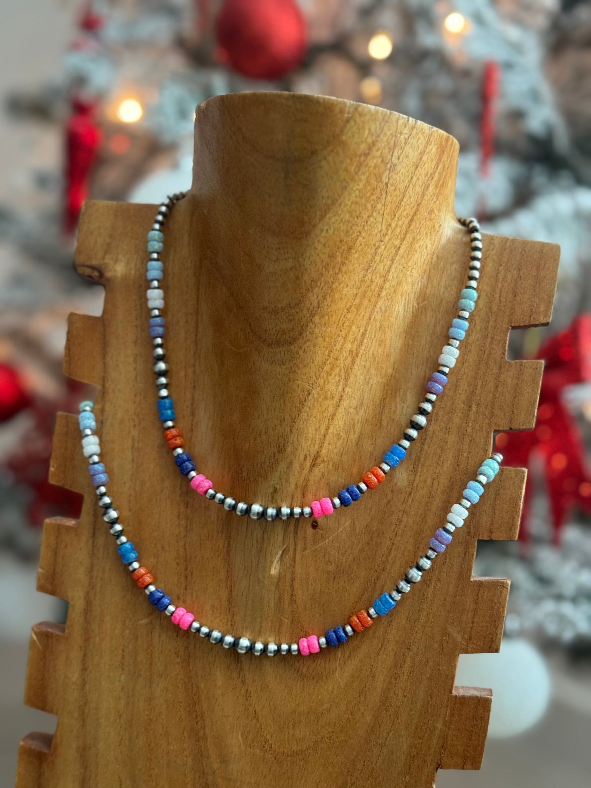 Navajo Strung Opal & Sterling Silver Beaded Pearl Necklace