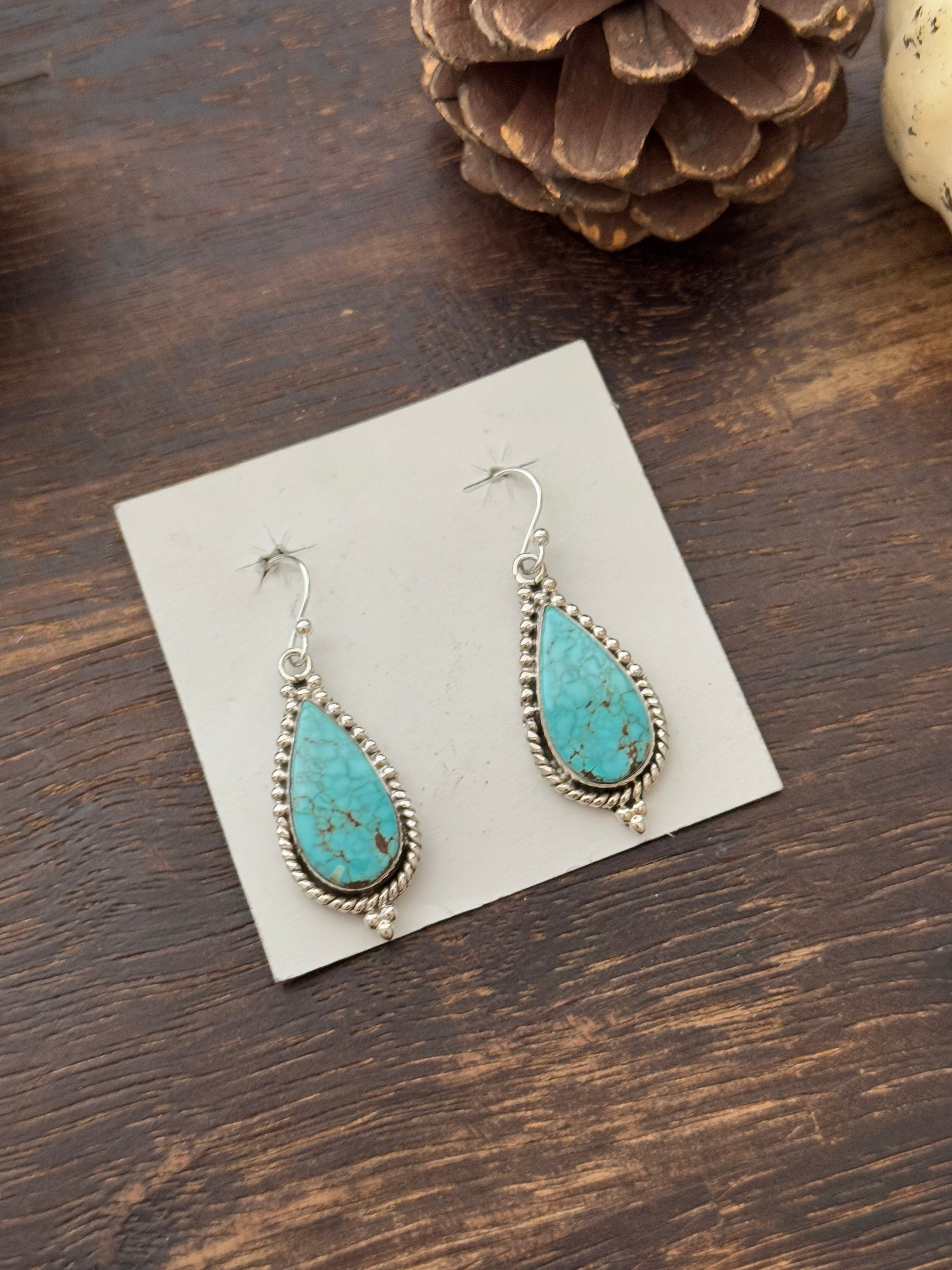 Southwest Handmade #8 Turquoise & Sterling Silver Dangle Earrings