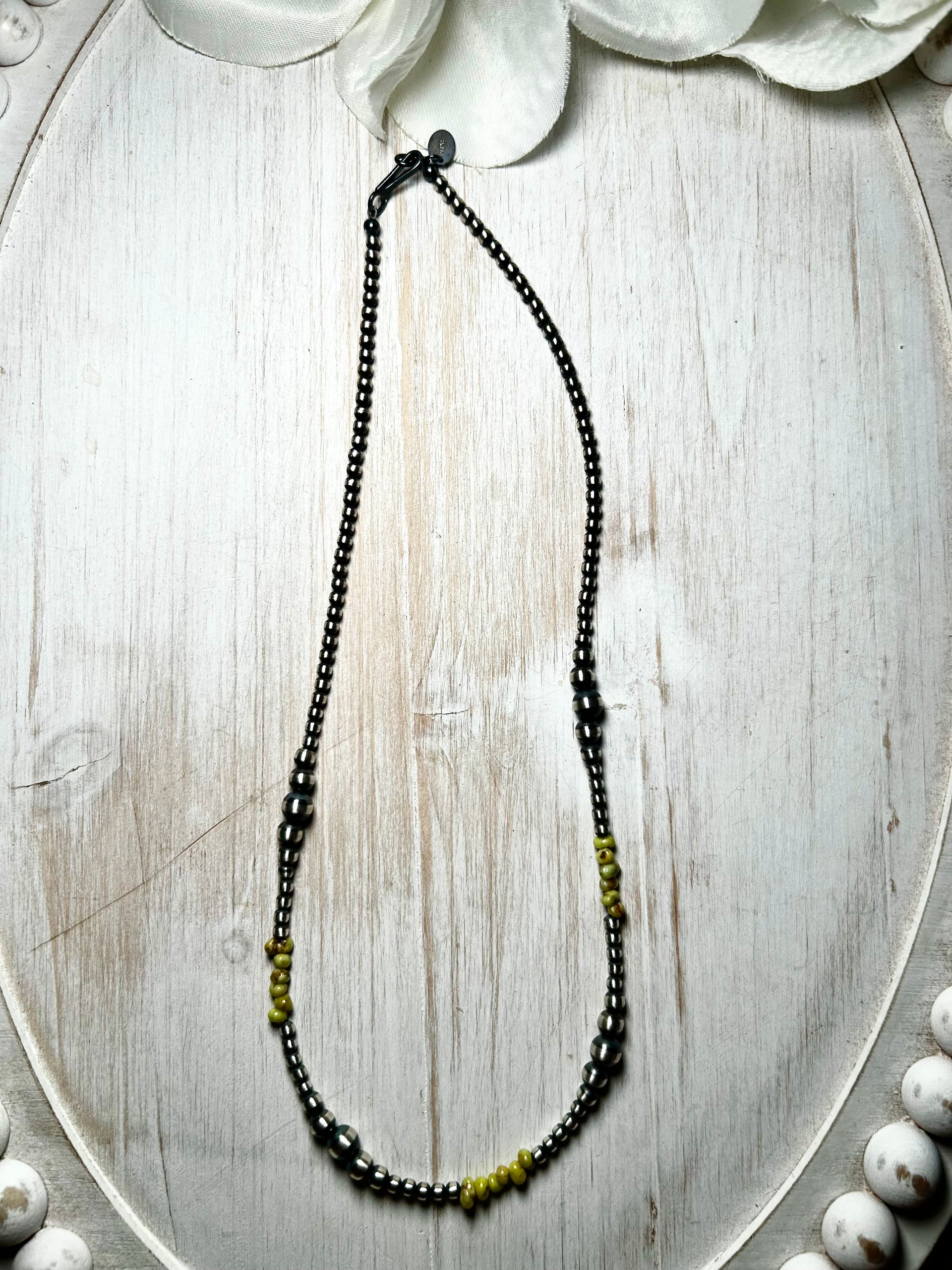 Navajo Strung Palomino Variscite & Sterling Silver Necklace