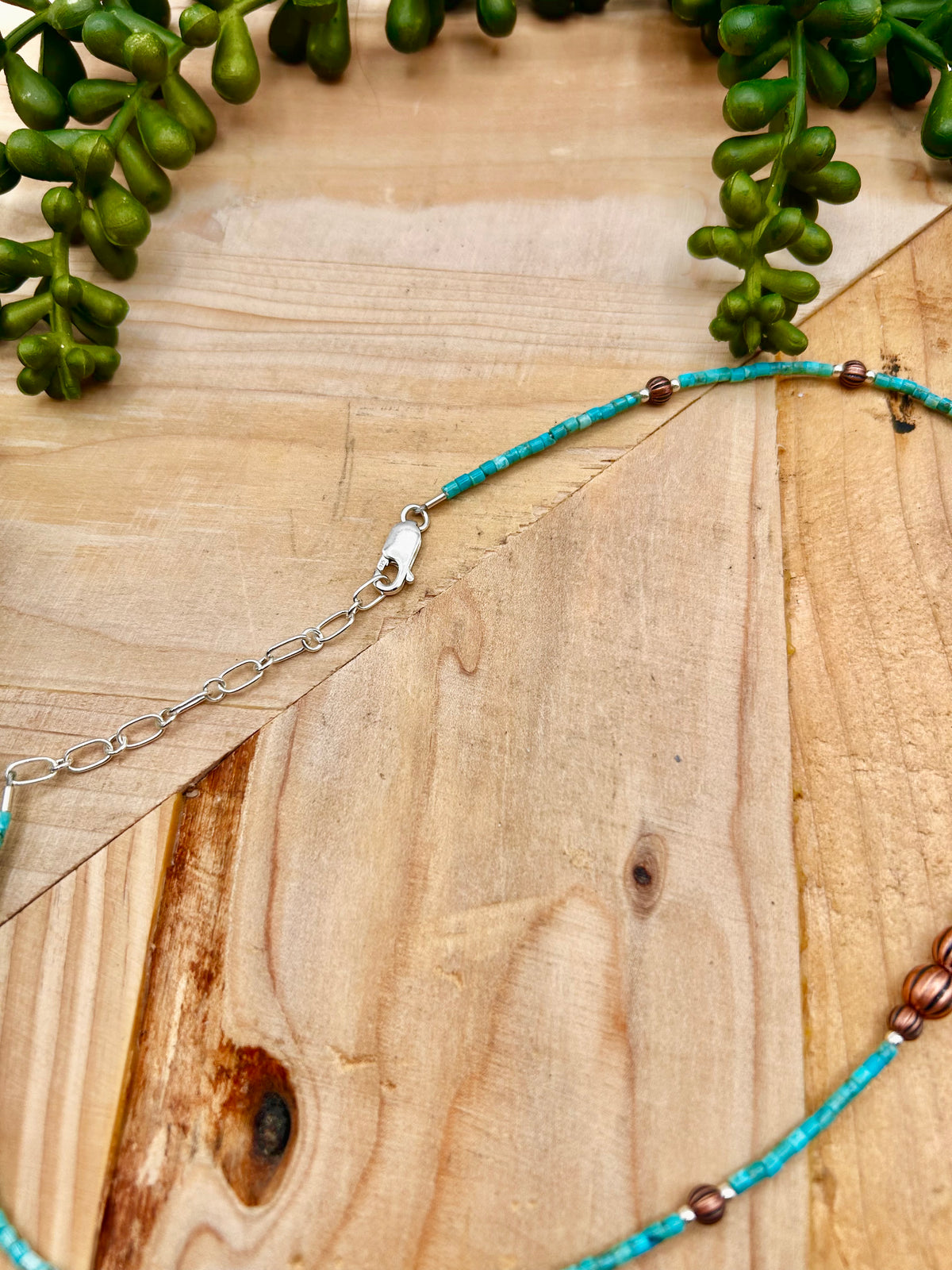 Navajo Made Strung Kingman Turquoise & Copper Necklace