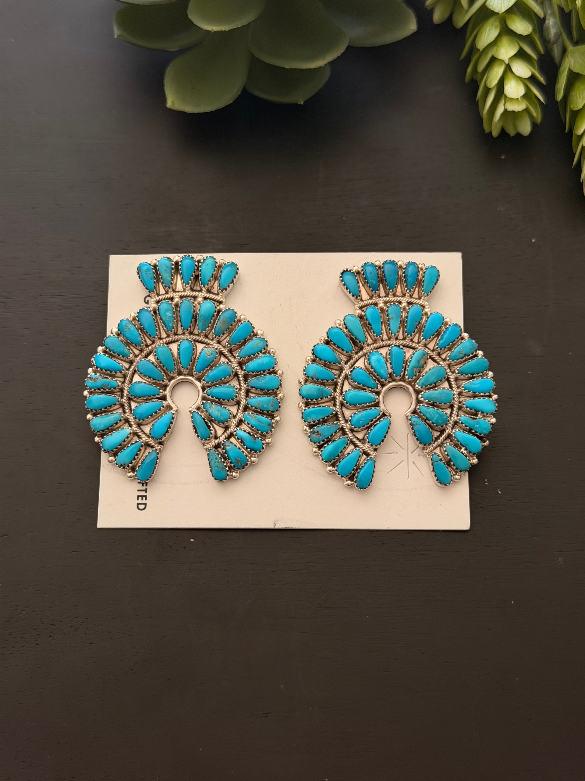 Navajo Made Kingman Turquoise & Sterling Silver Post Dangle Cluster Earrings