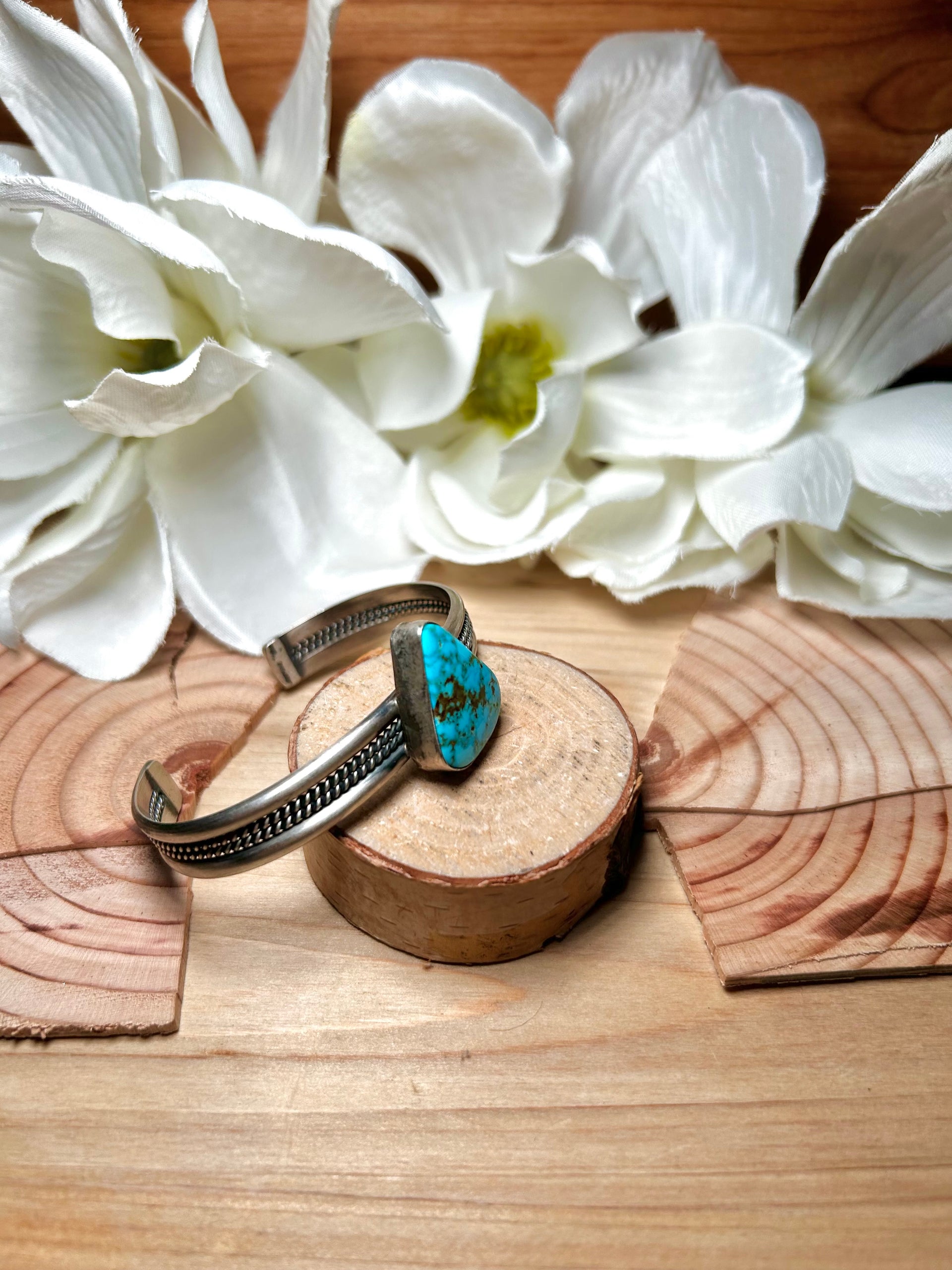 Navajo Made Kingman Turquoise & Sterling Silver Cuff Bracelet