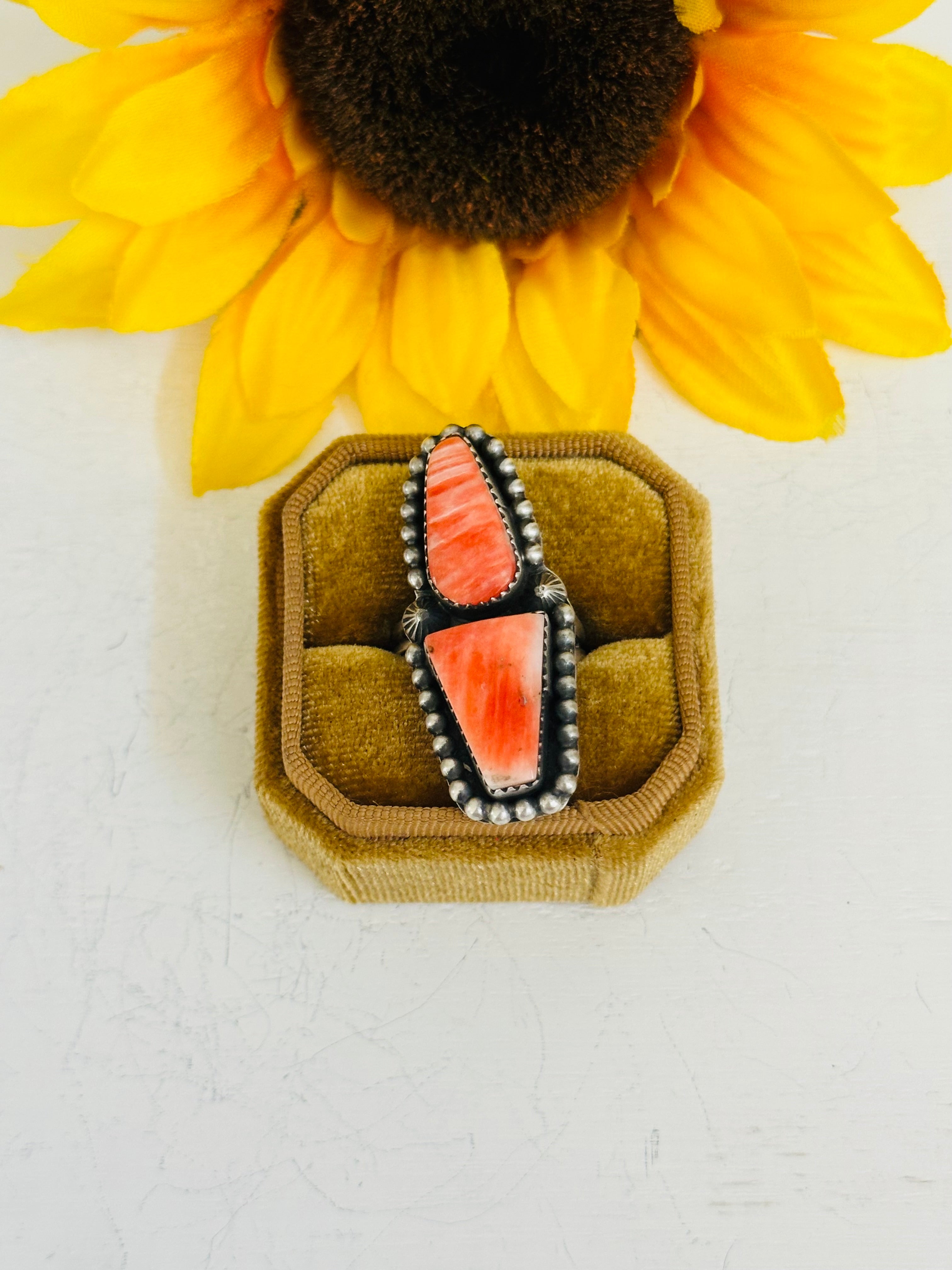 Tia Long Spiny Oyster & Sterling Silver Adjustable Ring