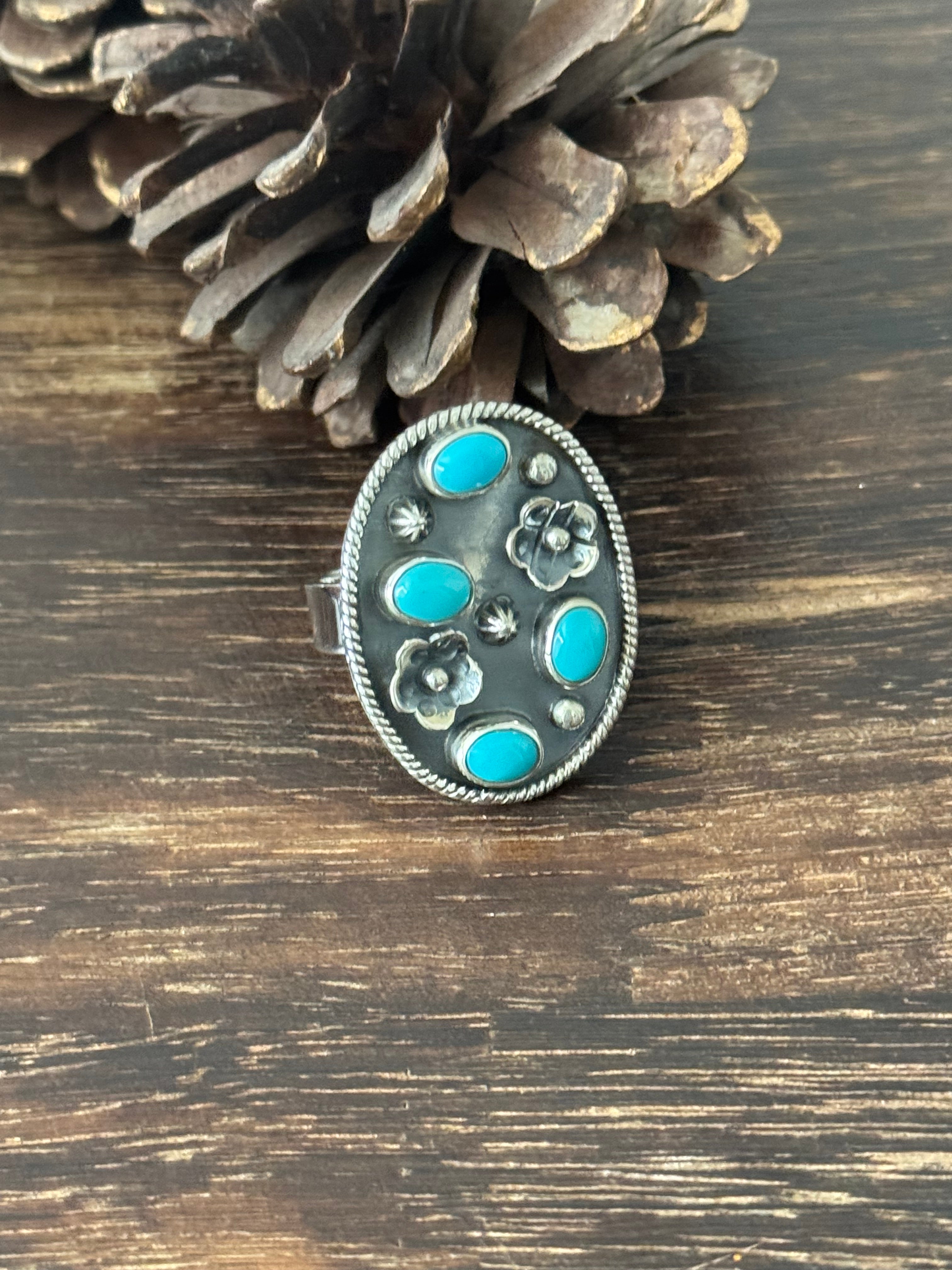 Southwest Handmade Kingman Turquoise & Sterling Silver Adjustable Ring