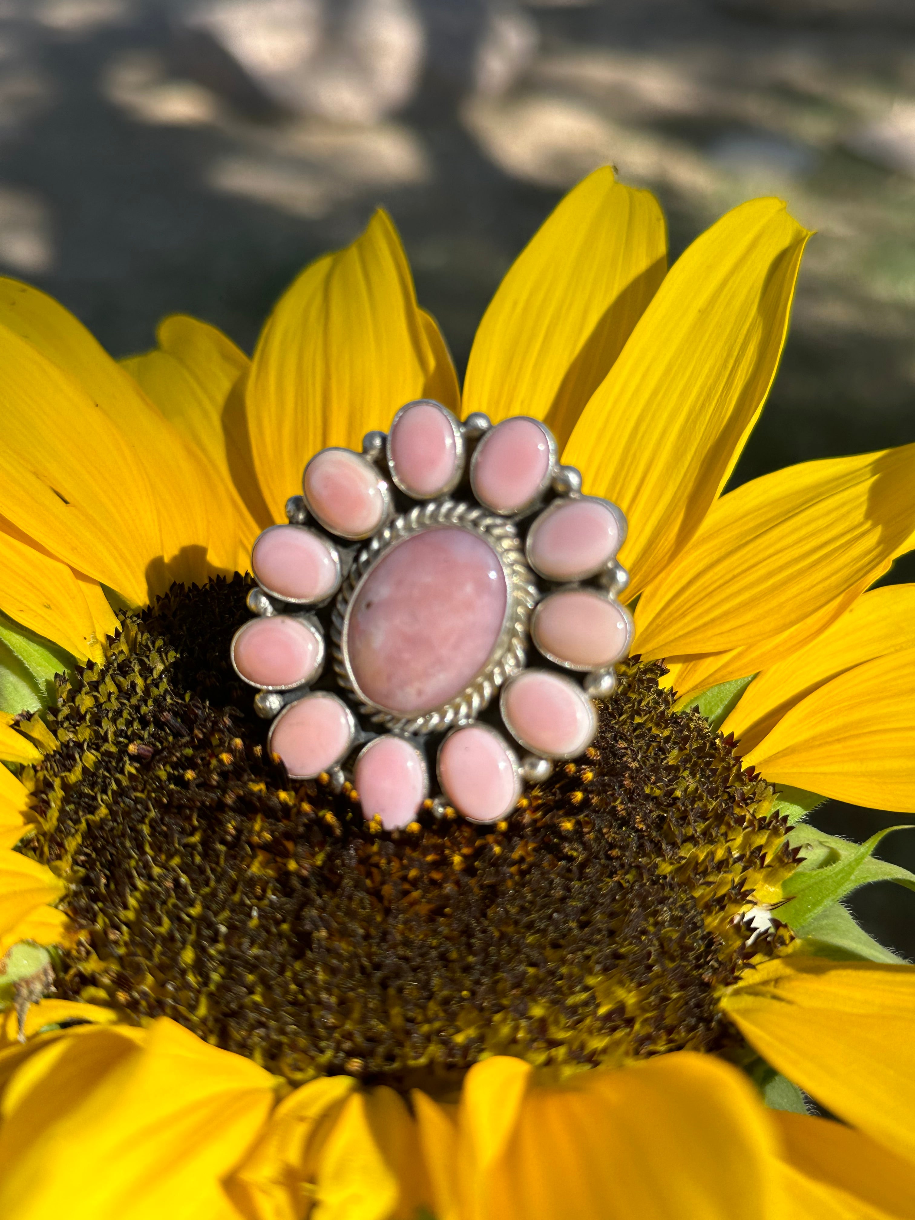 Virginia Becenti Pink Conch & Sterling Silver Adjustable Cluster Ring