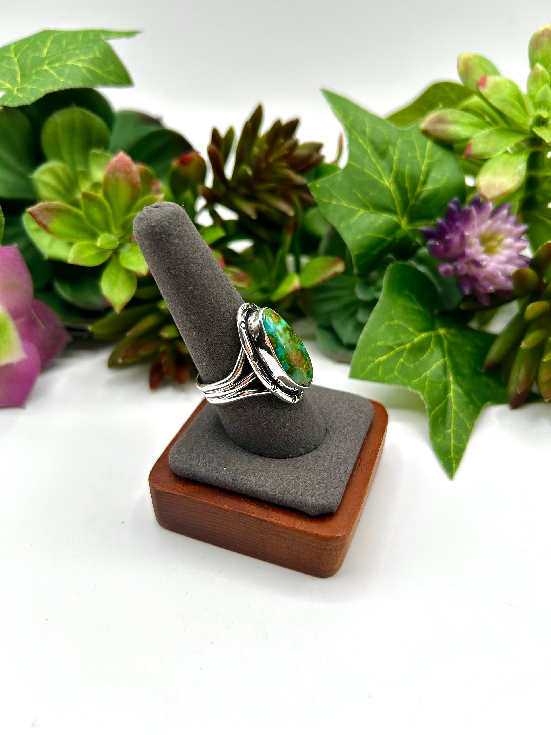 Navajo Made Sonoran Mountain Turquoise & Sterling Silver Ring Size 10