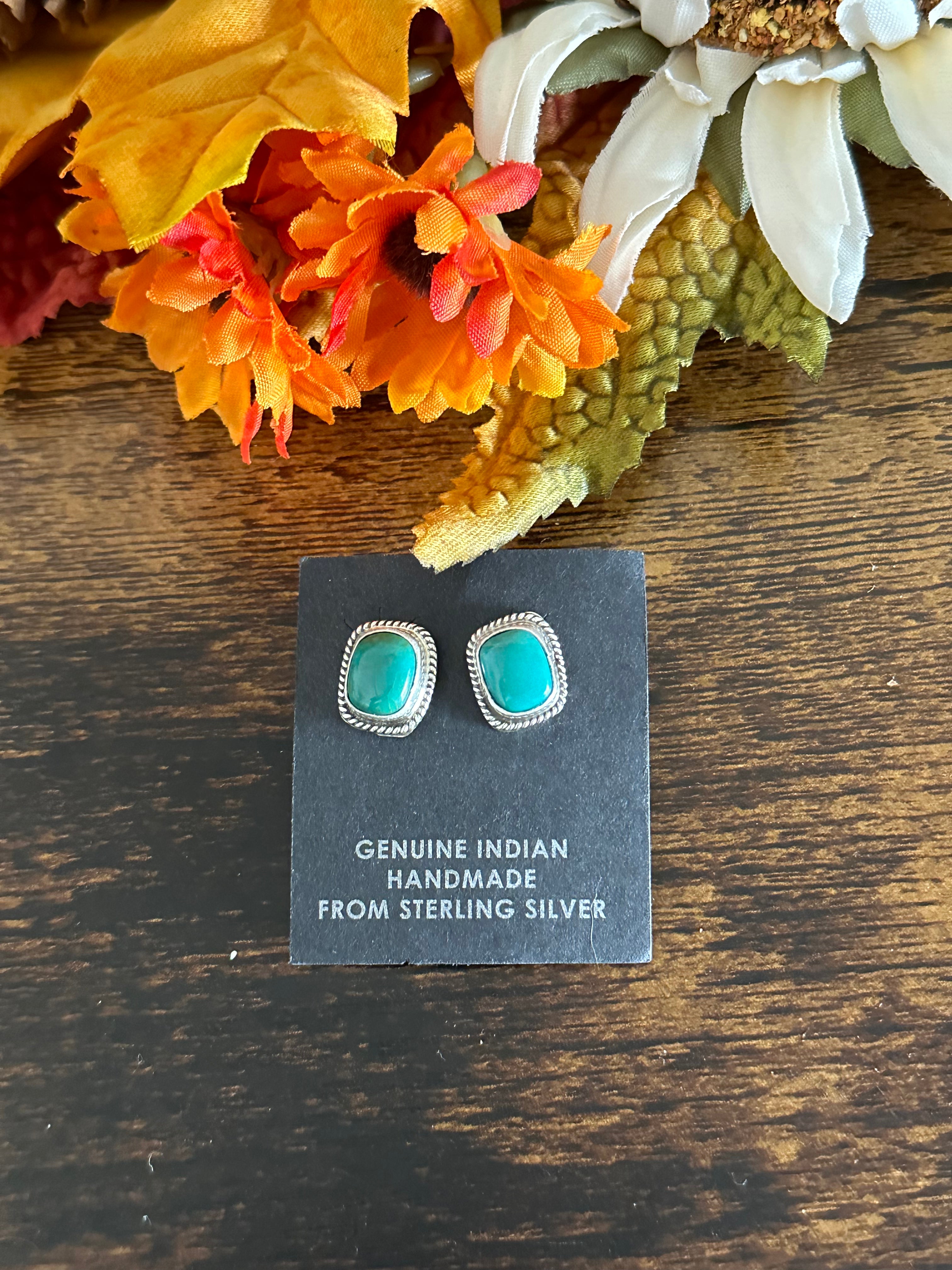 Navajo Made Royston Turquoise & Sterling Silver Post Earrings