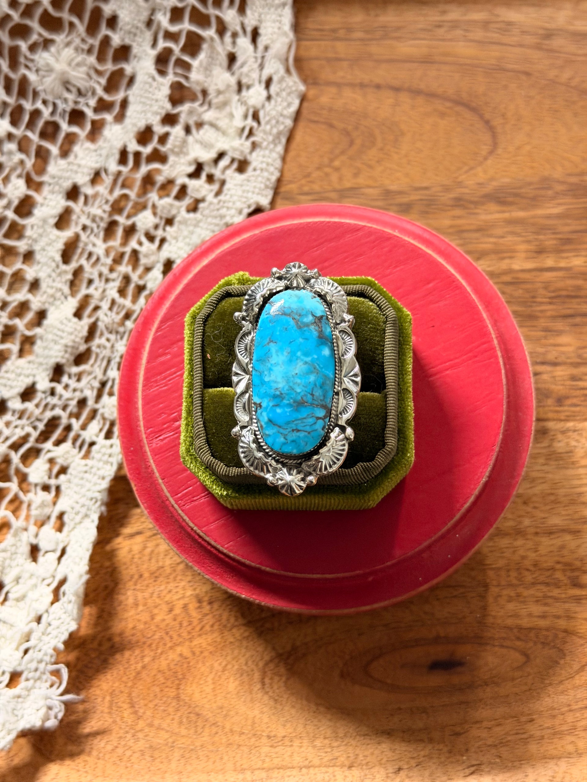 Emerson Degarito Kingman Turquoise & Sterling Silver Ring Size 11.75