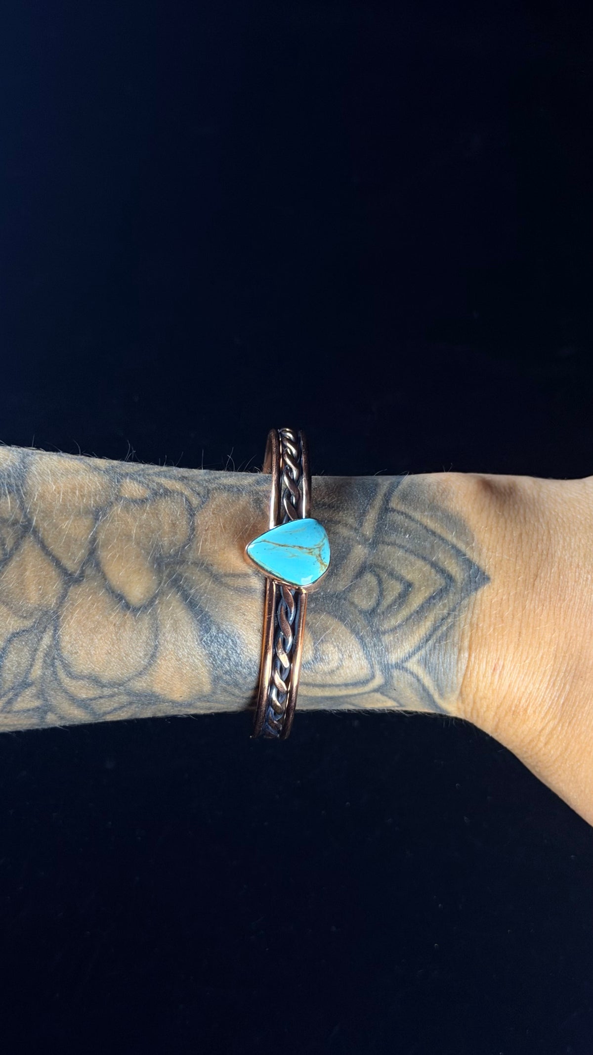 Navajo Made Kingman Turquoise & Copper Cuff Bracelet
