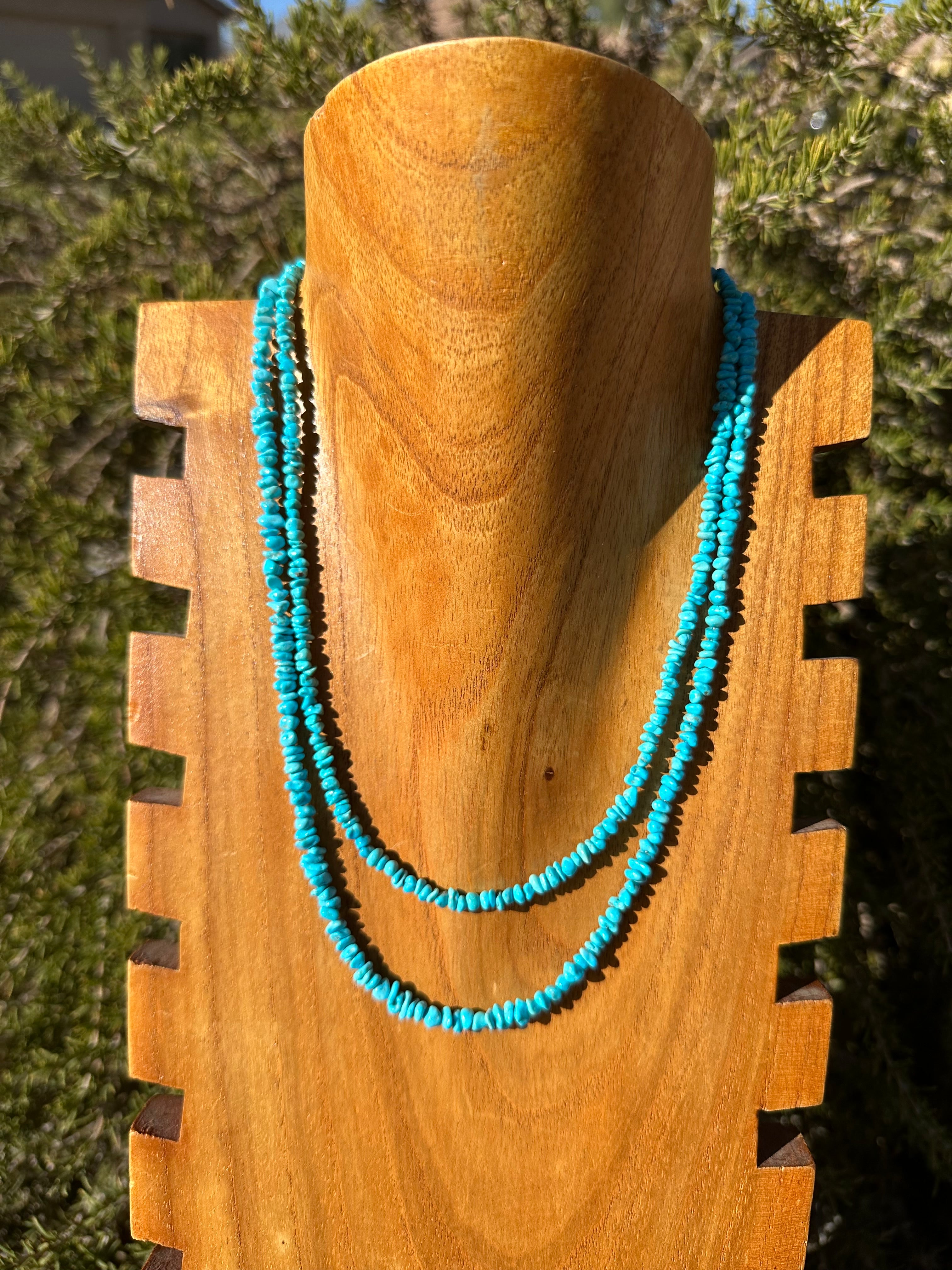 Navajo Strung Kingman Turquoise & Sterling Silver Beaded Necklace